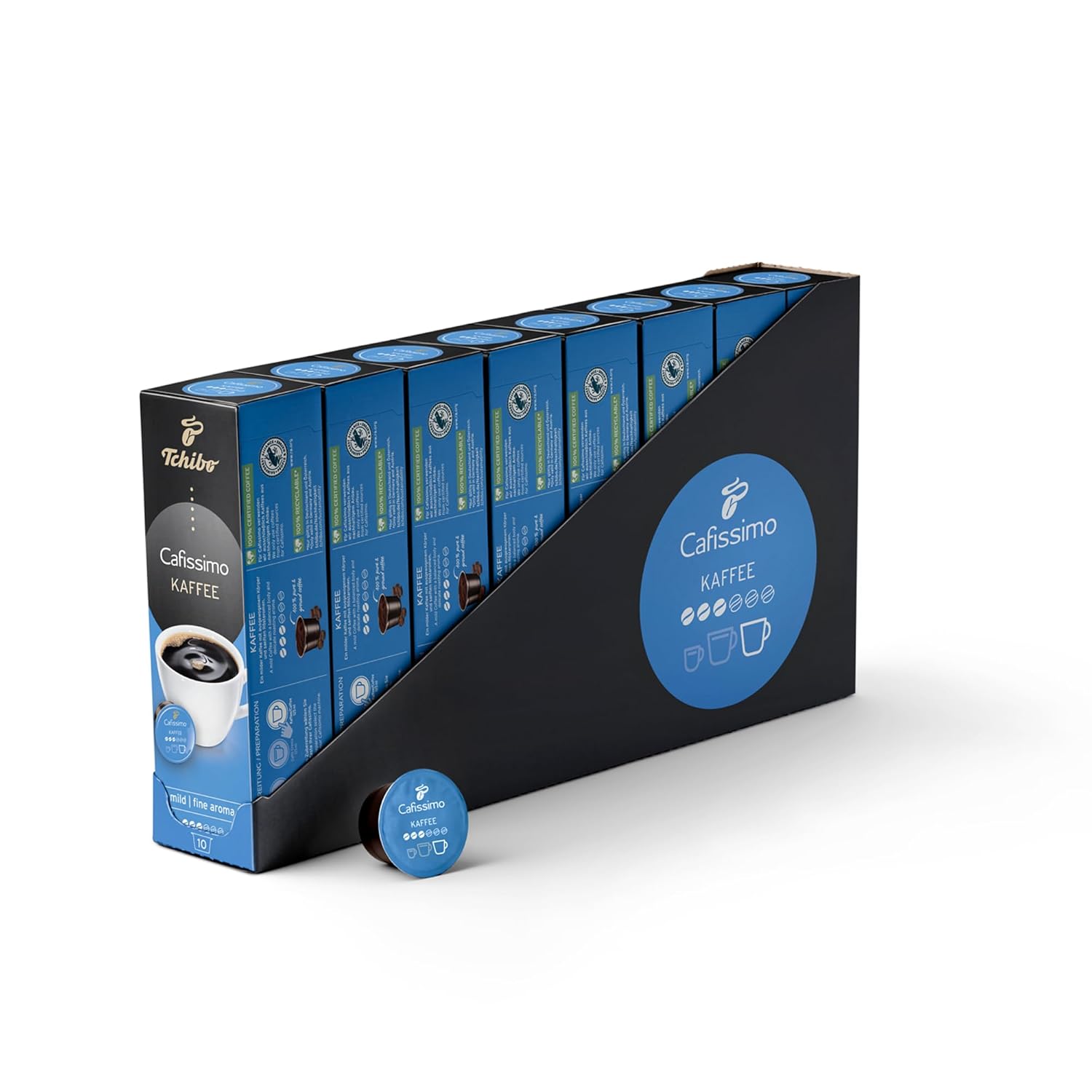 Tchibo Cafissimo Storage Box Coffee Filter Coffee Mild Coffee Capsules, Pack of 80 - 8 x 10 Capsules (Coffee, Mild with Gentle Roasted Aromas), Sustainable & Fair Trade