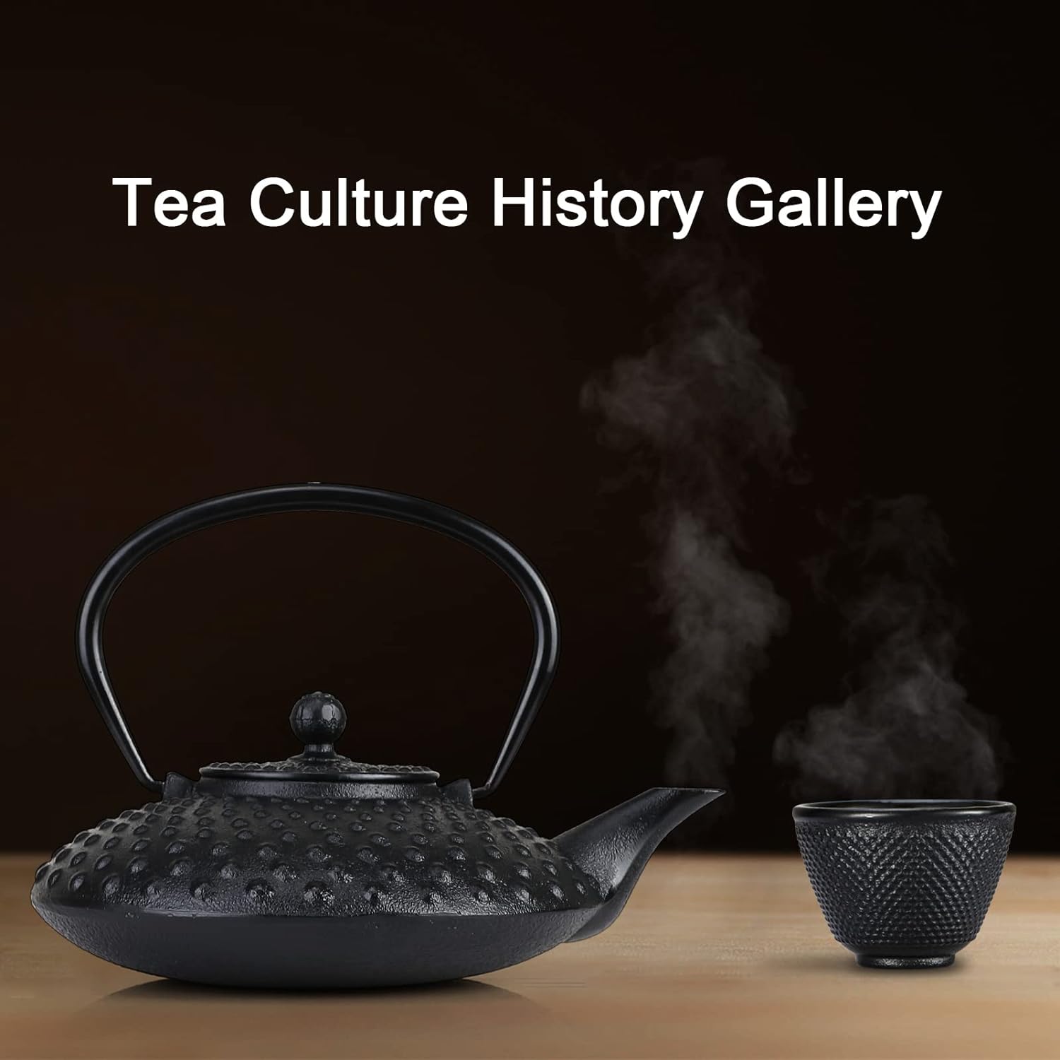 Vobeiy Japanese Cast Iron Teapot Asian Tea Pot with Removable Stainless Steel Strainer, Japanese Style Tea Kettle Base and 2 Cups