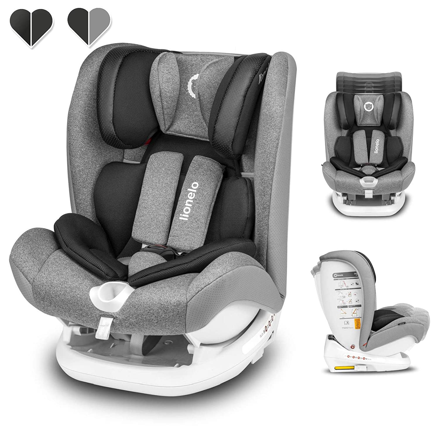 Lionelo Oliver Isofix Top Tether Child Seat 9-36 kg Side Protection 5-Point Belt Backrest Adjustment Headrest Reduction Insert ECE R44 04 (Black)