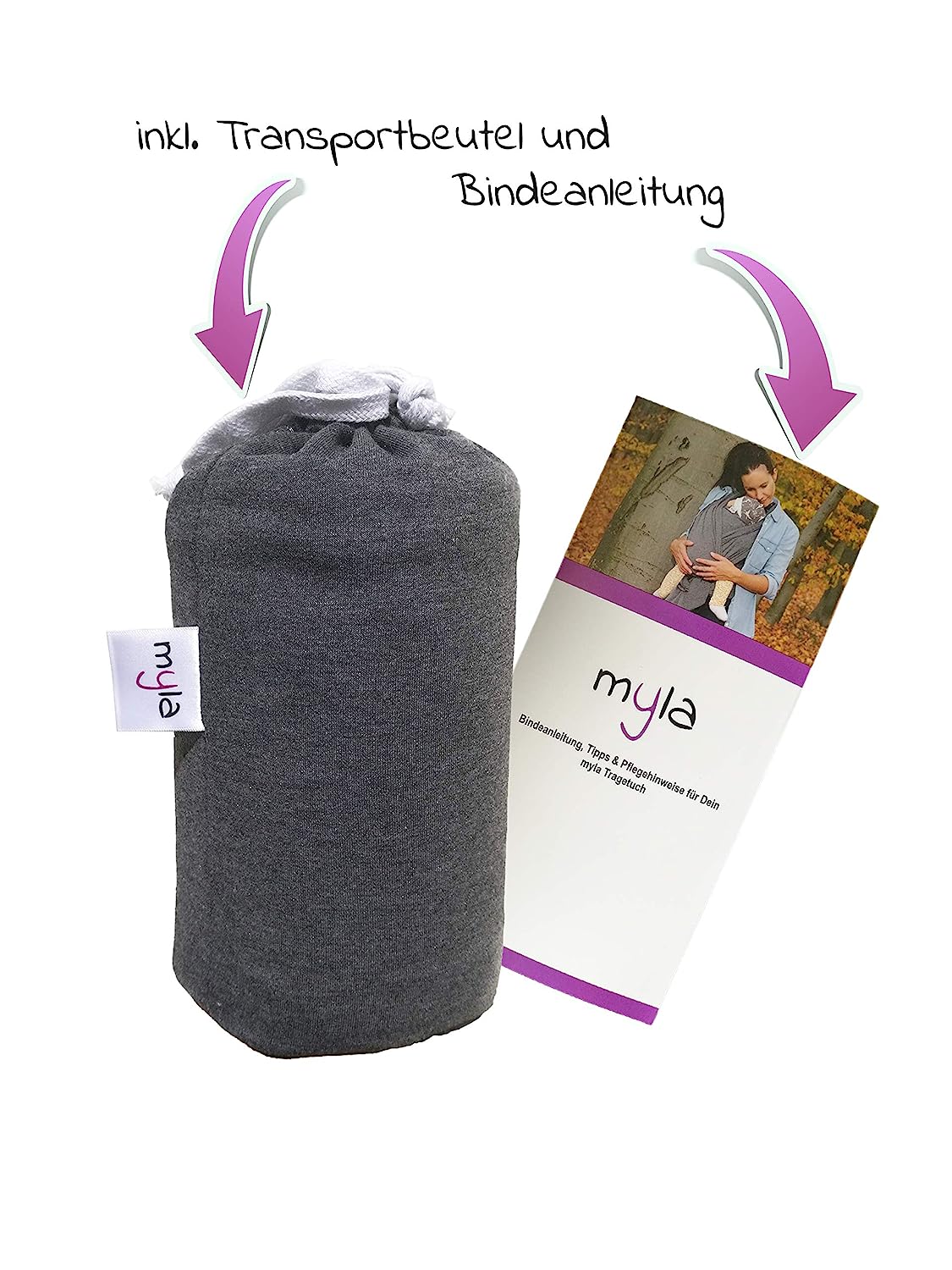 myla Elastic Baby Sling for Premature and Newborns Includes German Binding Instructions Easy to Tie Soft and Cuddly up to 12 kg Grey (Grey)
