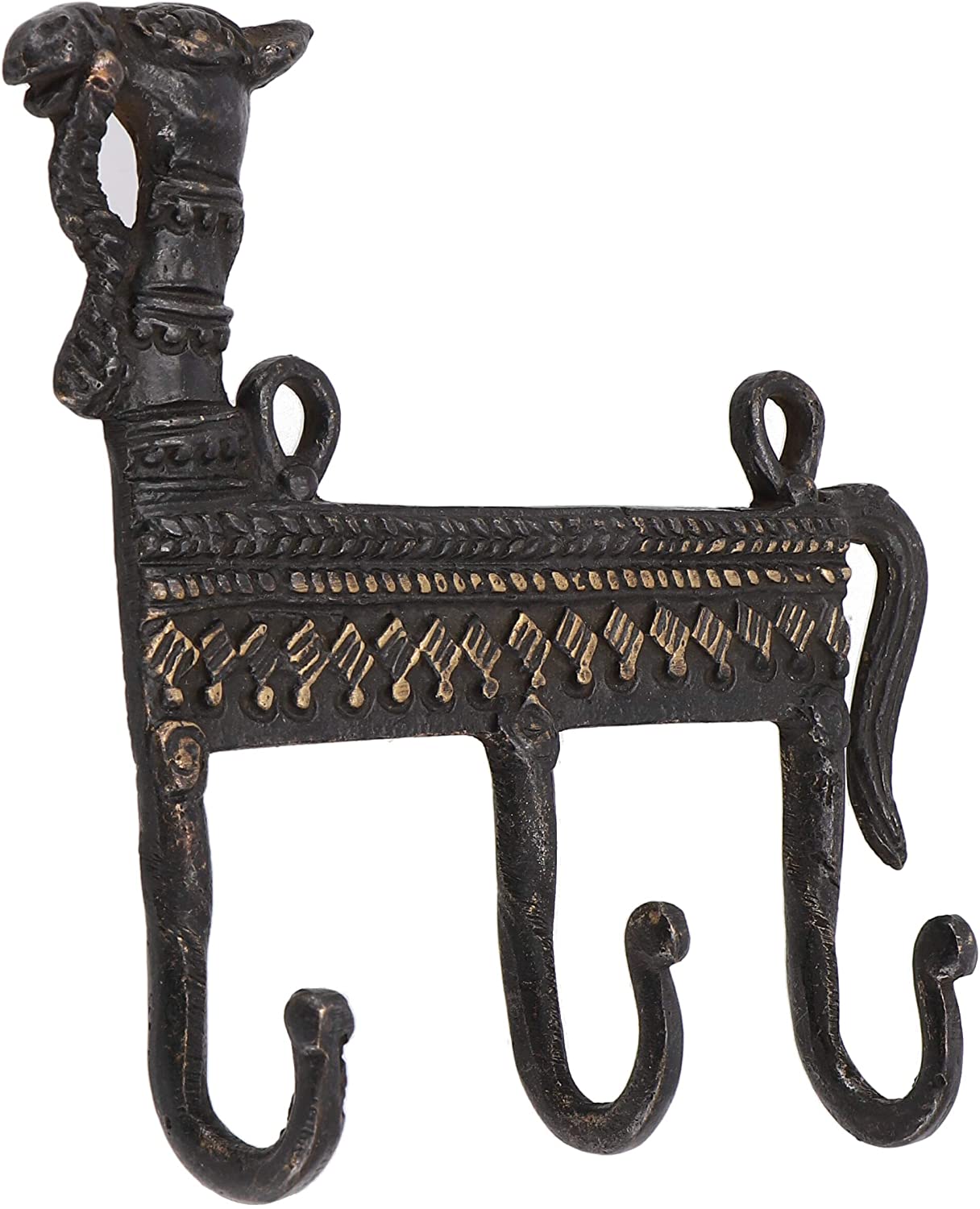 Guru-Shop Filigree Decorated Brass Wall Hook With Engraving Dog / Brass 11 