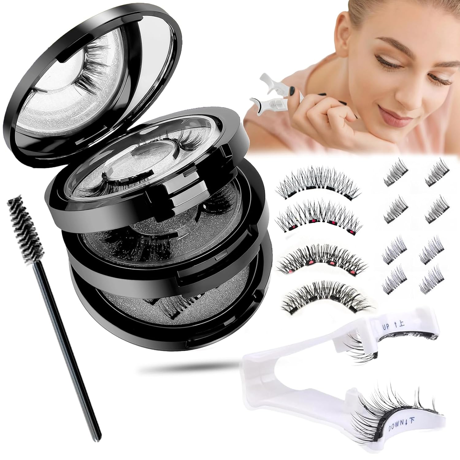 Magnetic Eyelashes without Eyeliner 4 Pairs Artificial Eyelashes Magnetic Natural Look Magnetic Eyelashes Magnetic Eyelashes with Pliers Reusable No Glue for Makeup, Date