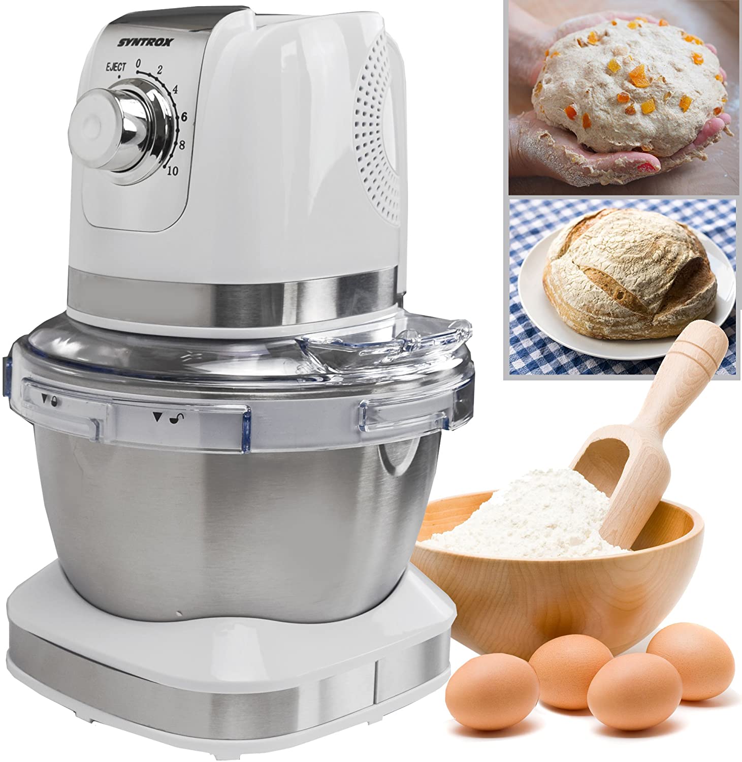 Syntrox Germany KM-600W Food Processor Kneading Machine Mixer, Stainless Steel Container, 4 Litres, Cream