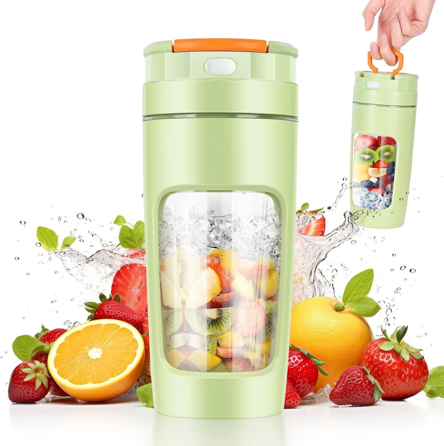 Portable Mixer, Mini Blender, Portable Personal Mixer, 600 ml Cup, Leak-proof Lid, Powerful Mini Stand Mixer, Wireless & Rechargeable, Crushes Ice & Fruit (Green)
