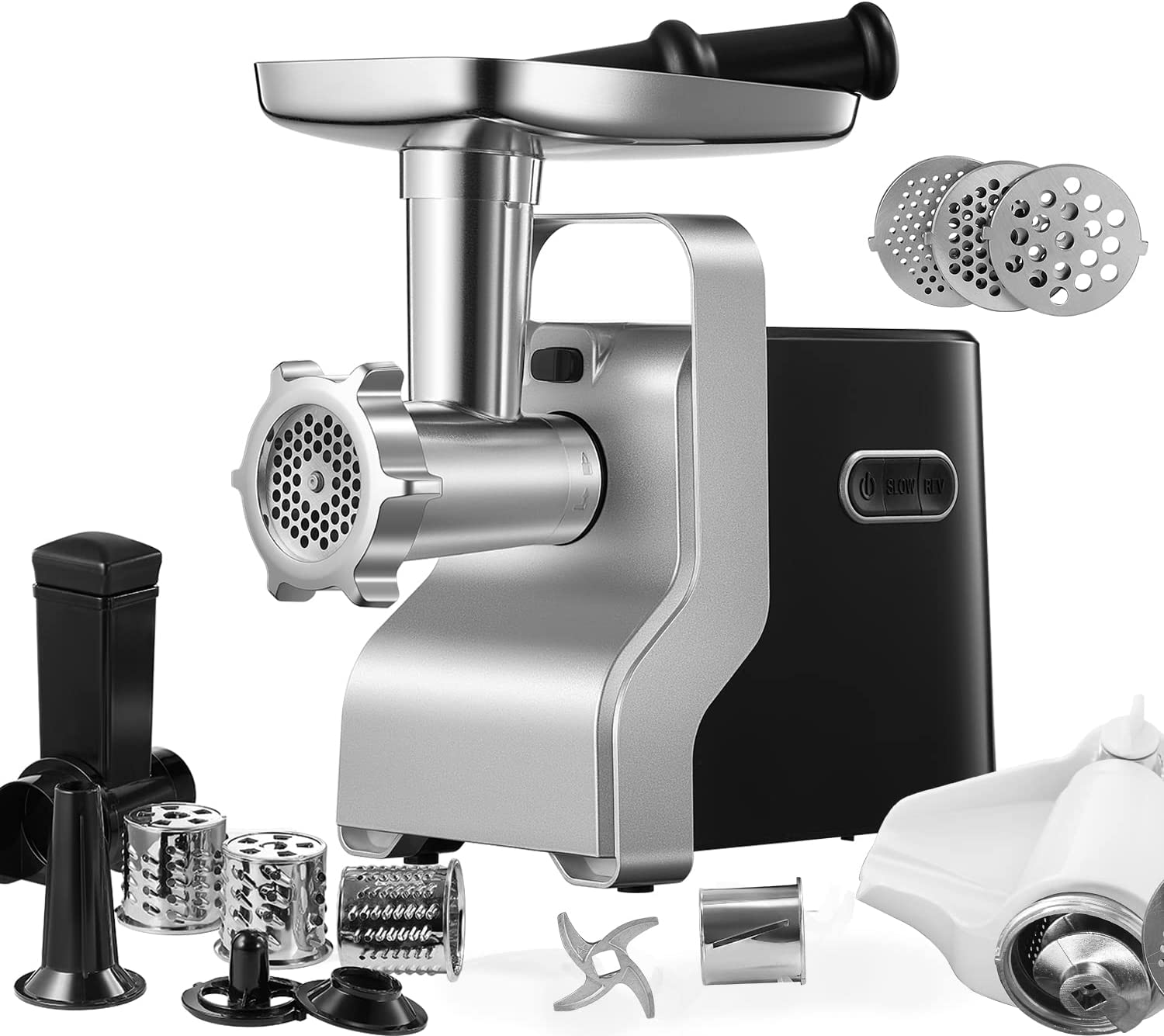 RTEY Meat Grinder Electric 5 in 1 Sausage Attachment with 3 Stainless Steel Hole Discs (3.5 7 mm), 2200 W Blocking Power