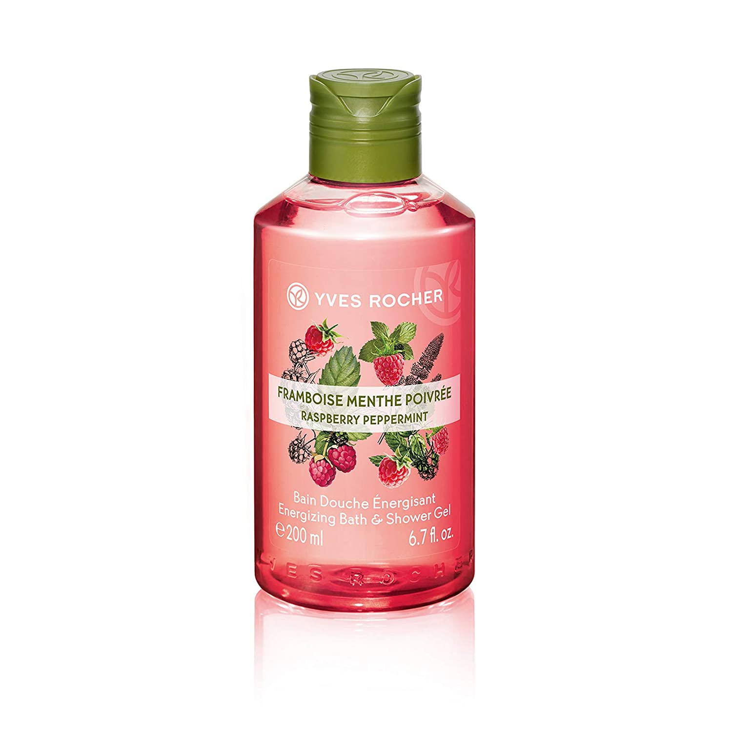 Yves Rocher LES PLAISIRS NATURE Shower Bath, Raspberry Peppermint, Aroma Bubble Bath & Nourishing Shower Gel, 1 x Bottle 200 ml