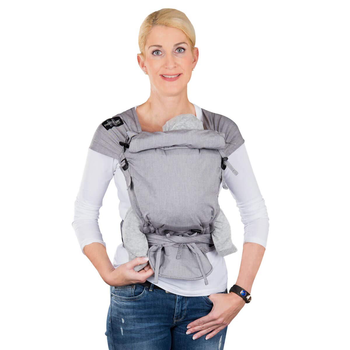 Hoppediz Hop-tye Buckle - Baby Carrier I Halfbuckle I Mei Tai I Belly Carrier & Back Carrier I Design Mottled Grey, One Size for Hip Circumference up to 160 cm