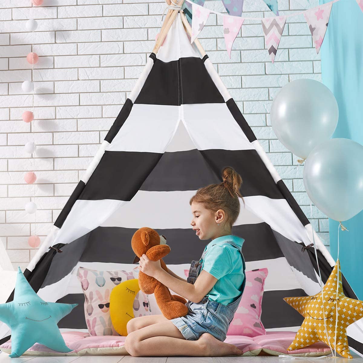 Costway Play Tent Teepee Play Tent Play House Childrens Tent Tipi Tent For
