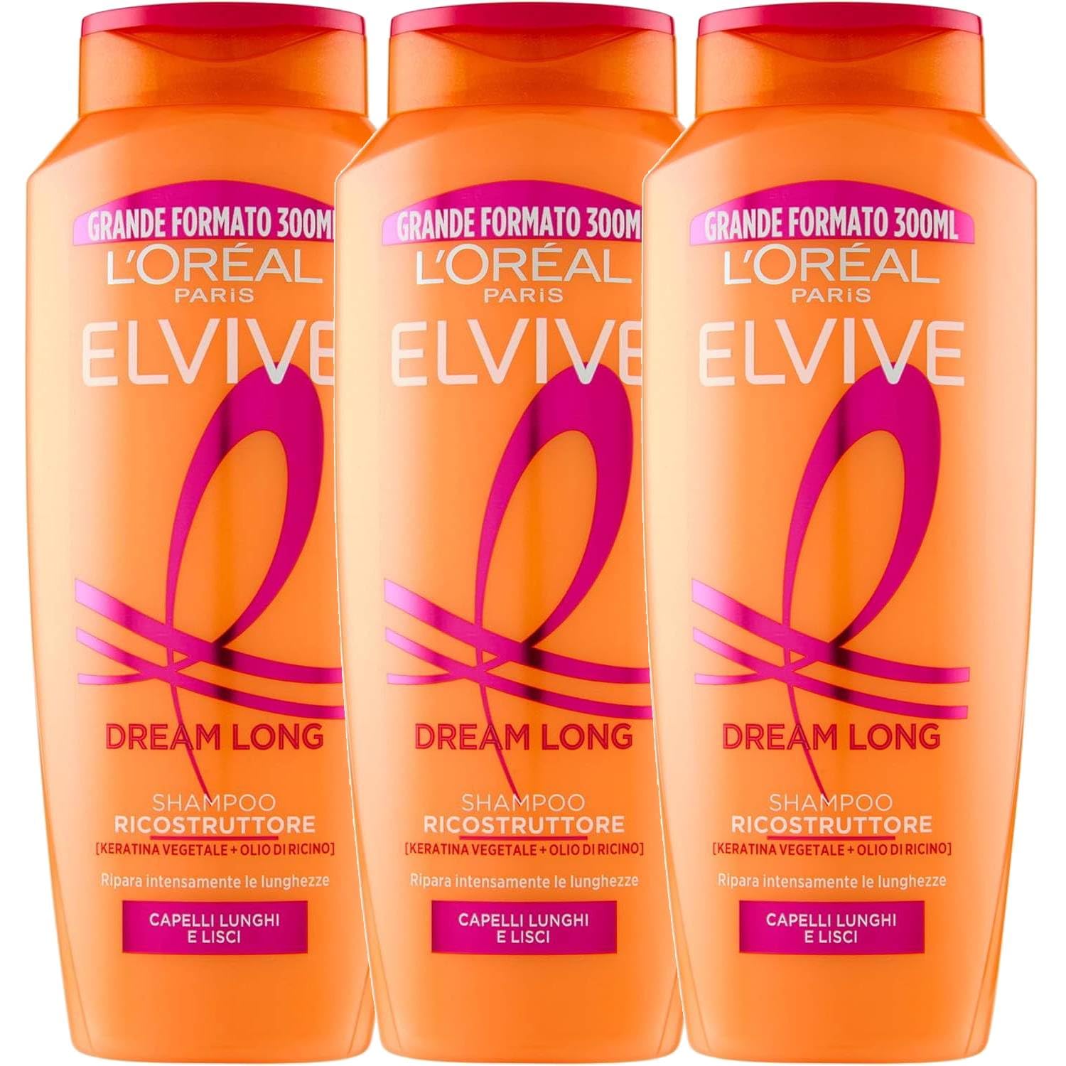 L\'oreal Paris Elvive Hair Treatment Shampoo and Conditioner (Dream Long Rebuilder Shampoo 300ml (Pack of 3))