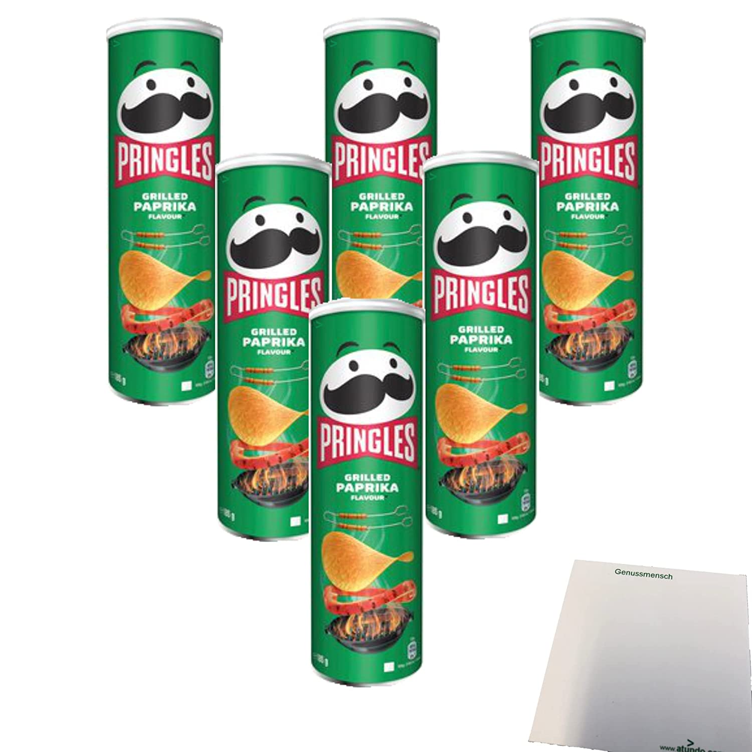 Pringles Grilled Paprika Flavour 6er Pack (6x185g Packung) + usy Block