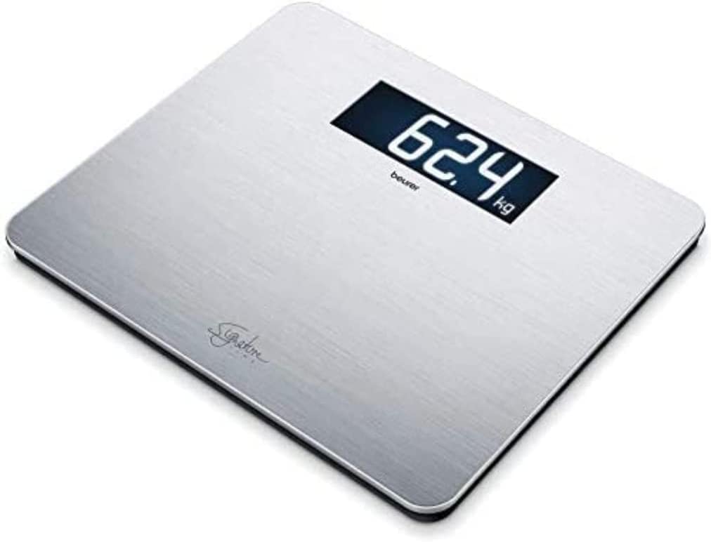 Beurer GS 405 Signature Line Stainless Steel Scale, Glass Scales with High-Quality Stainless Steel Surface with Anti-Fingerprint Coating, Illuminated XXL Display for Easy Readability, Load Capacity 200 kg