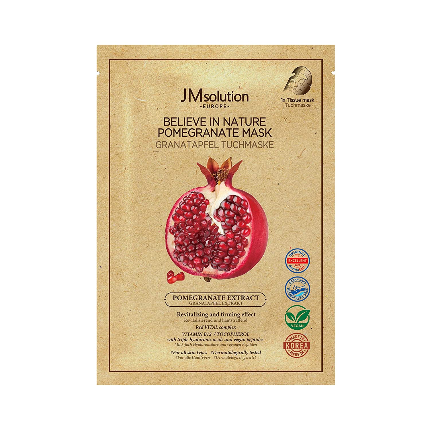 JMsolution Believe In Nature Pomegranate Cloth Mask Pack of 10 (Face Mask, Vegan, Pure Skin, Moisturising, Spa Feeling)