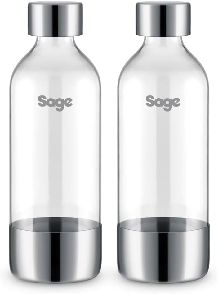 Sage - The InFizz Bottles 1L, Bottle Compatible with the InFizz Fusion Home Soda Maker - Pack of 2, Brushed Stainless Steel