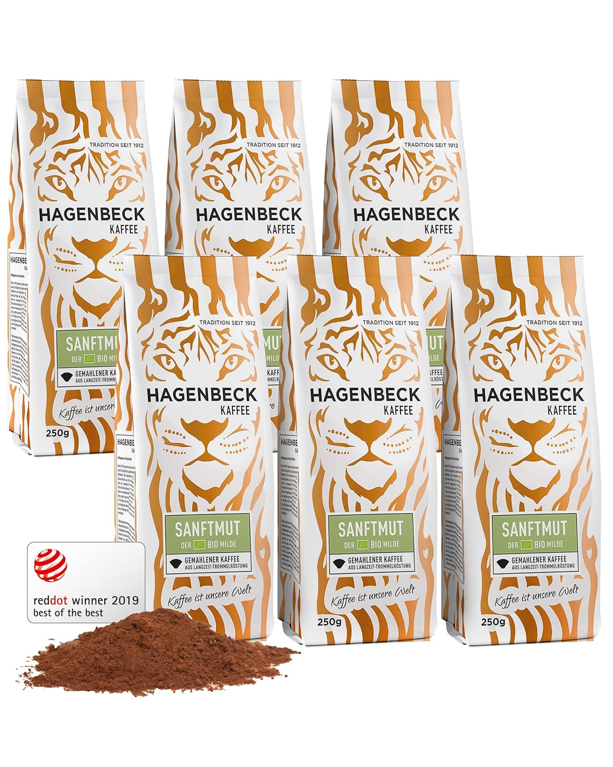 Hagenbeck - Coffee - Sparpack - Organic Gentleness - Filter Coffee - Ground Coffee Beans - 6 x 250g (1.5 kg)
