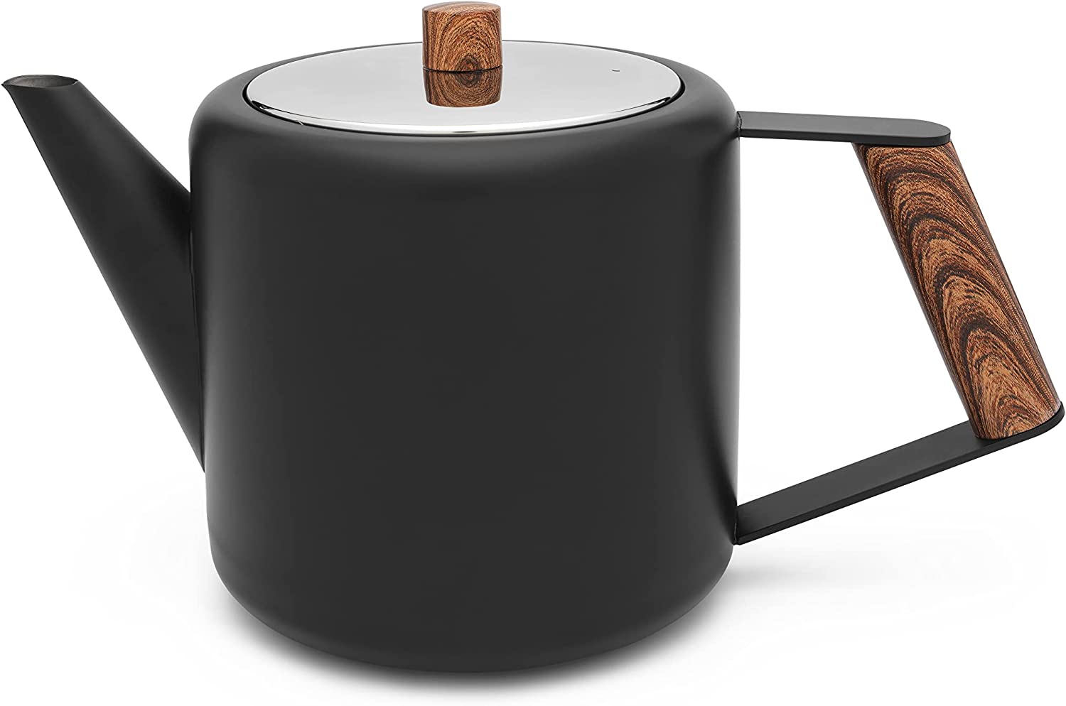 Black Double-Walled Stainless Steel Teapot 1.1. L and WOODEN act