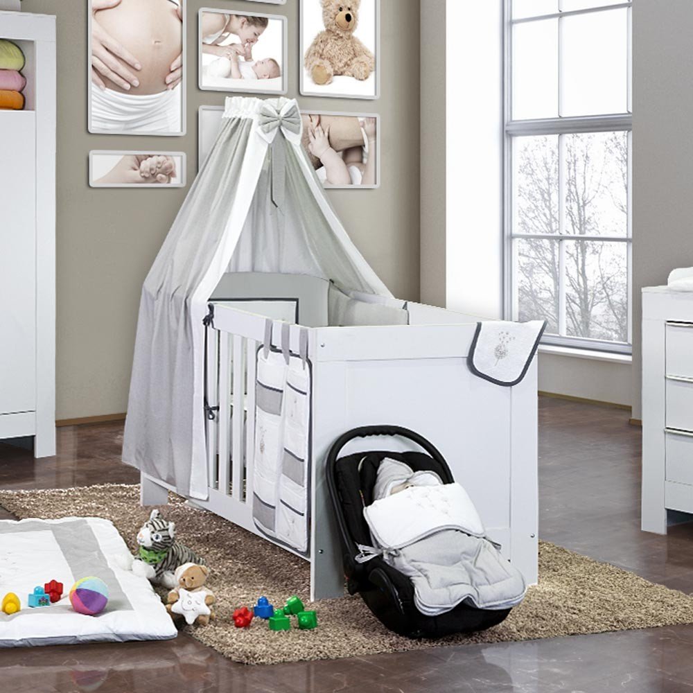 5 Piece Baby Nursery Bedding Set Blossom In White And Grey