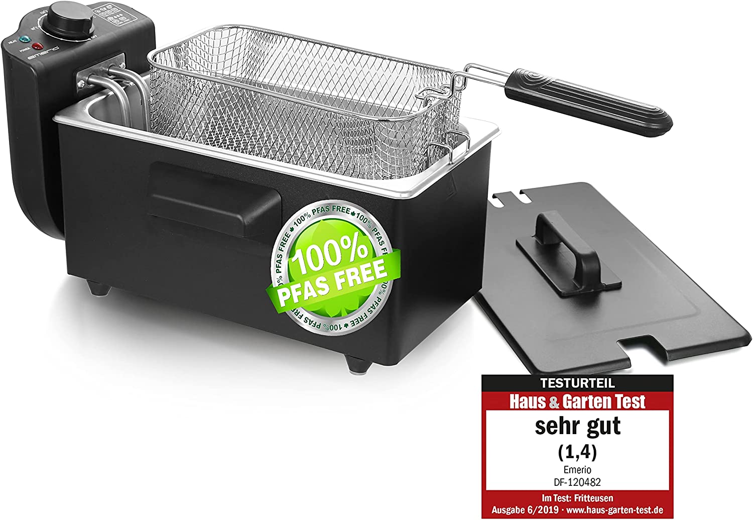 Emerio 3.0 L oil fryer with cold zone technology, \"very good 1.4\" tested by Haus & Garten 06/2019, no more bitter taste, cold zone fryer with 2000 W, stainless steel tank, BPA-free