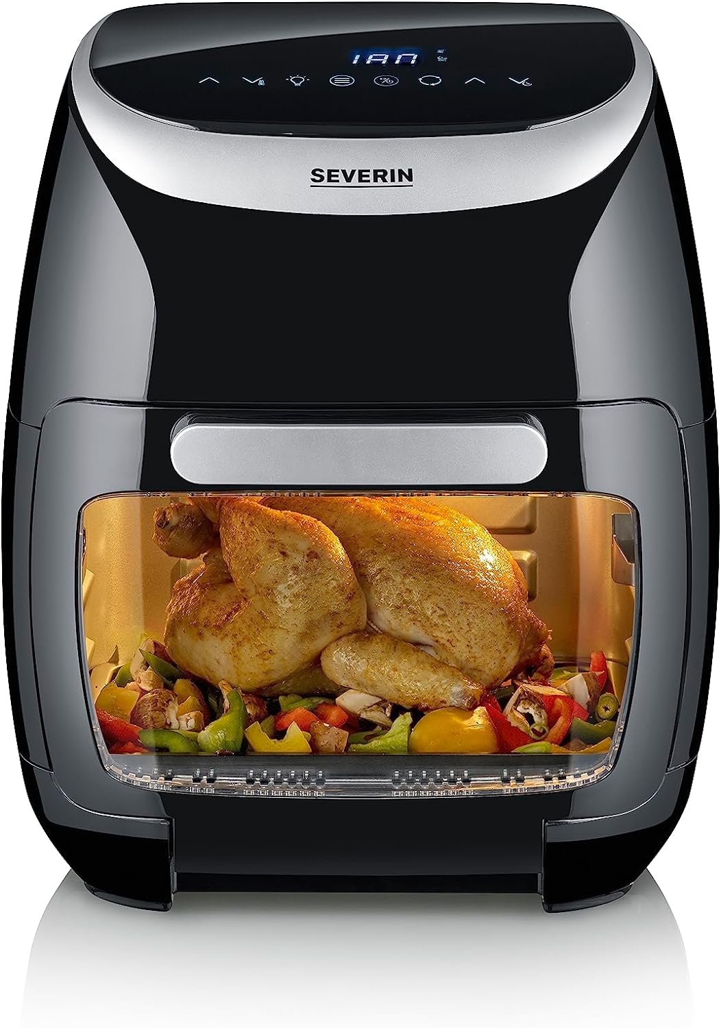 SEVERIN Multi Hot Air Fryer with 11 Litre Capacity, Hot Air Fryer with Extensive Accessories, Fryer without Grease with 8 Automatic Programmes, 2000 W, Black/Silver, FR 2446