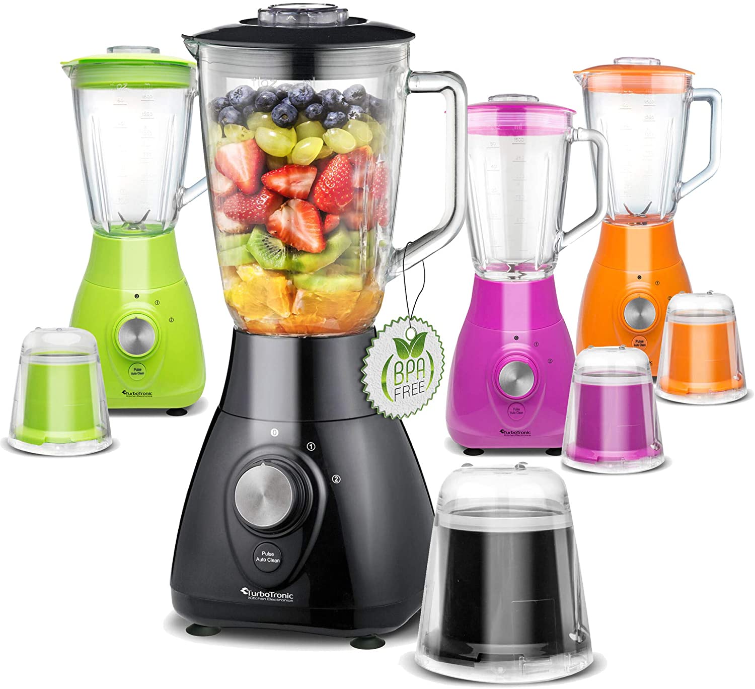 TurboTronic 2 in 1 - 800 watt blender with mixing container made of glass, 1.5 litres, including coffee grinder, BPA-free smoothie maker ice crusher