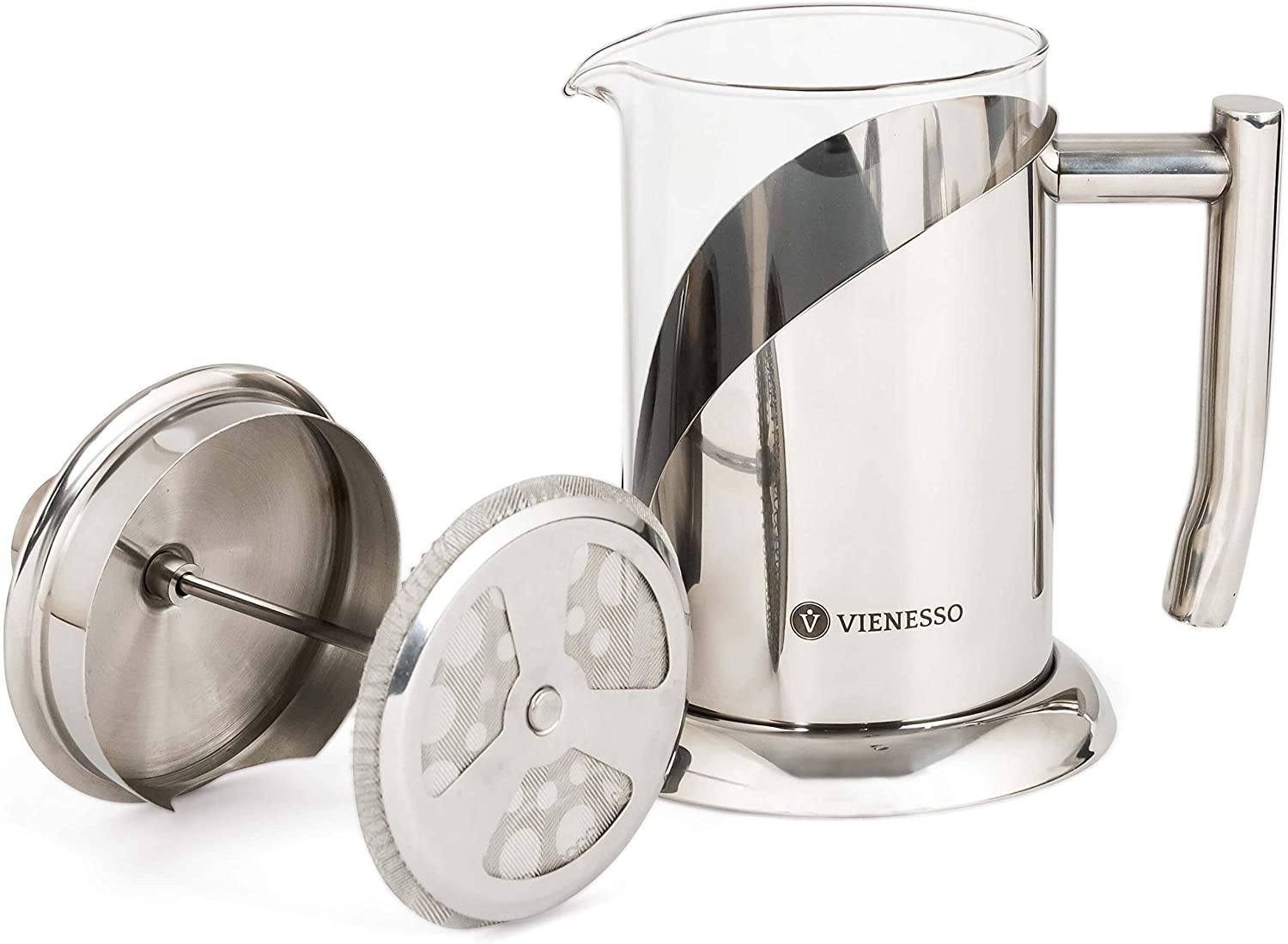 VIENESSO French Press Coffee Maker Made of Glass and Stainless Steel (800 ml | 4 Cups) | Elegant Coffee Press with 2 Replacement Filters – Coffee Press for Home, Jug + Barista E-Book