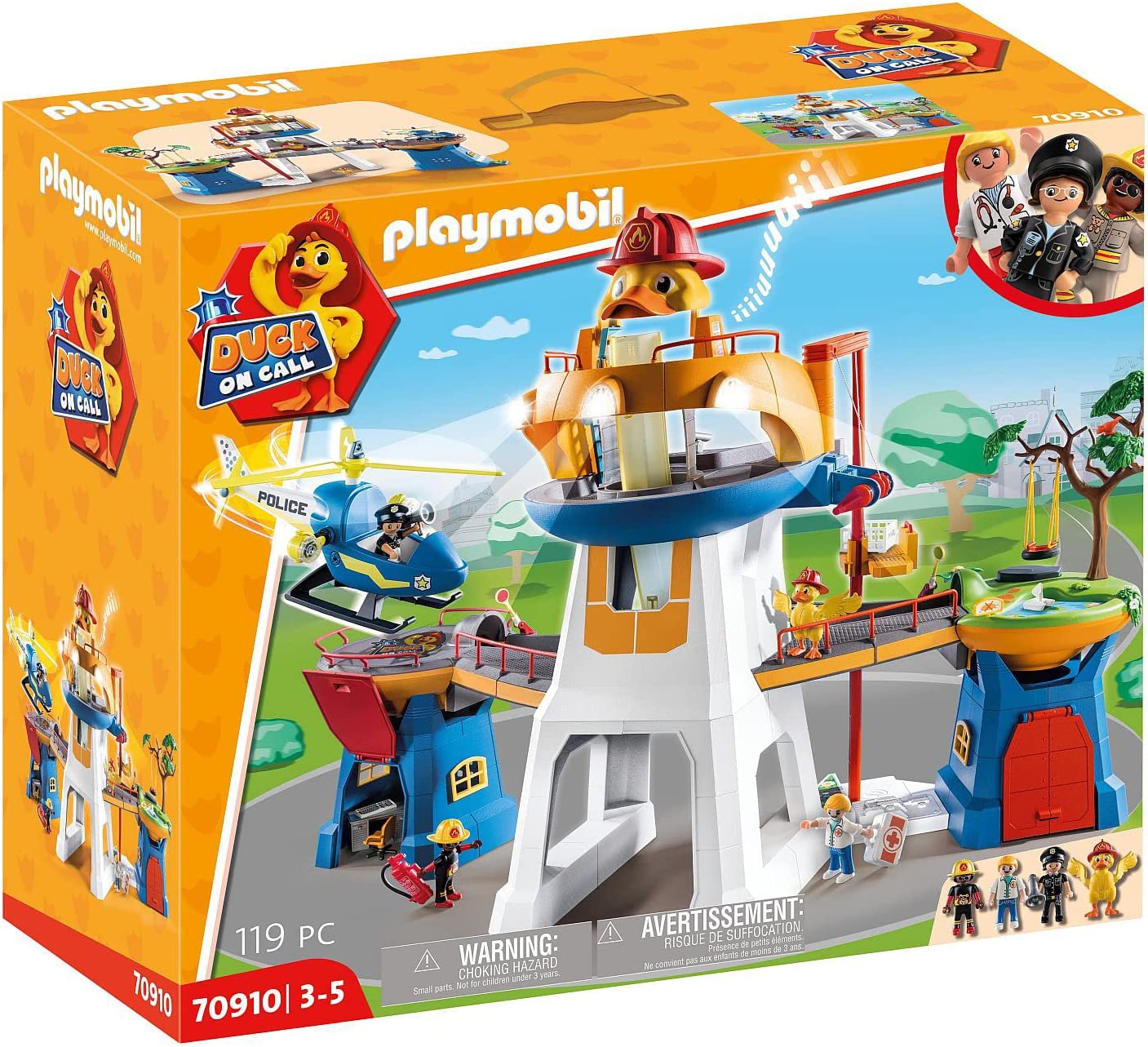 PLAYMOBIL Duck On Call 70910 The Headquarters with Helicopter, Light and Sound, Toy for Children from 3 Years