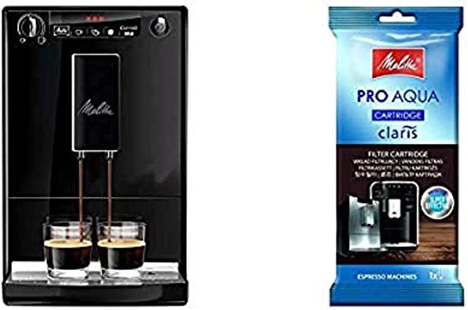 Melitta Caffeo Solo E 950-222 Fully Automatic Coffee Machine Pure Black & 192830 Filter Cartridge for Fully Automatic Coffee Machines | Pro Aqua | Prevention of Limescale | Easy to Use | 1 Cartridge