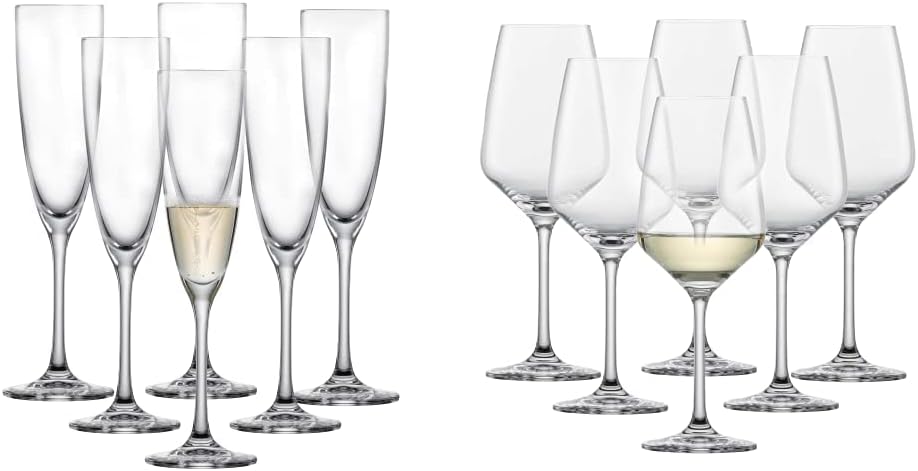 Schott Zwiesel Classico Champagne Glasses (Set of 6) (106223) & White Wine Glass Taste (Set of 6), Timeless Wine Glasses for White Wine, Dishwasher Safe Tritan® Crystal Glasses, Made in Germany