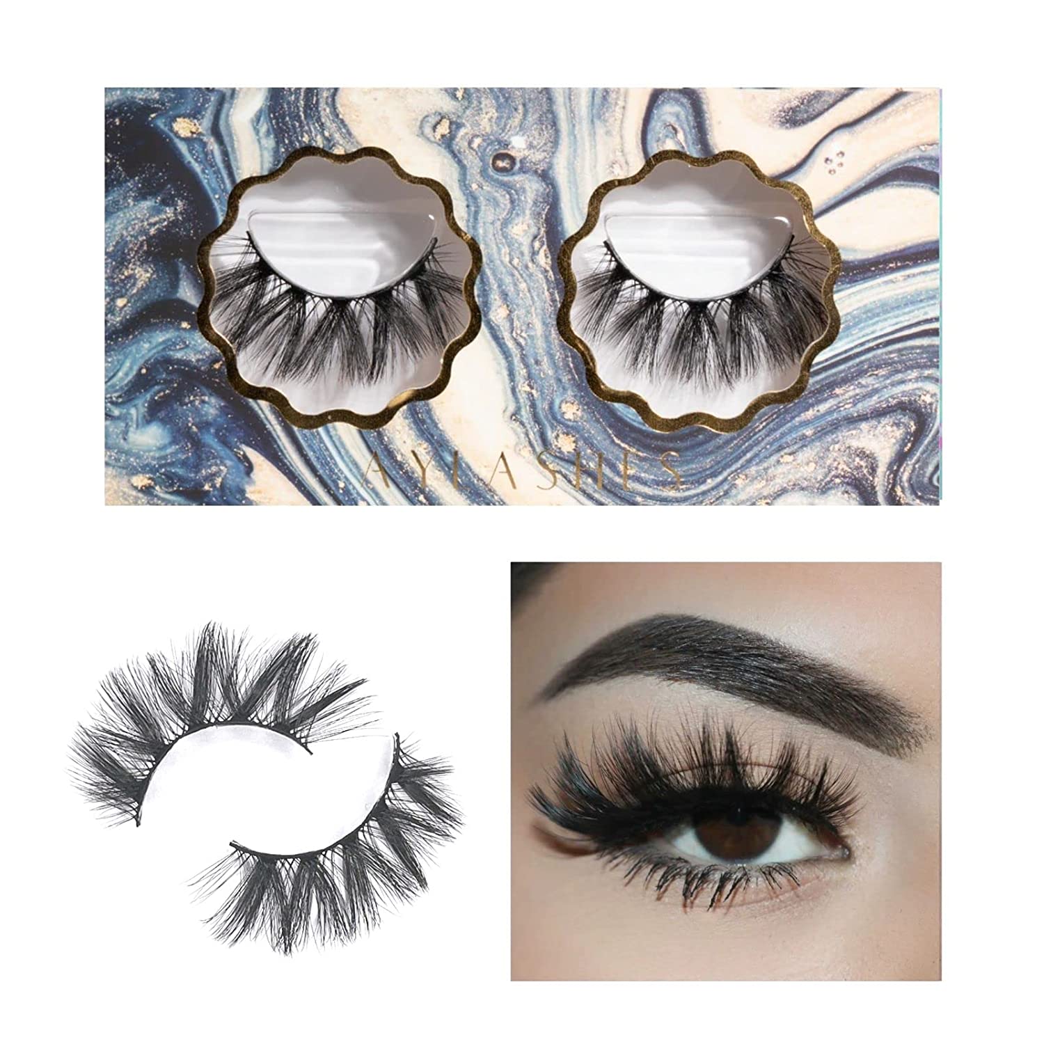 Aylashes Vegan 3D eyelashes, ultra fluffy with thin flexible band for a glamorous look, artificial eyelashes, up to 20 x reusable vegan eyelashes, VIOLA synthetic eyelashes