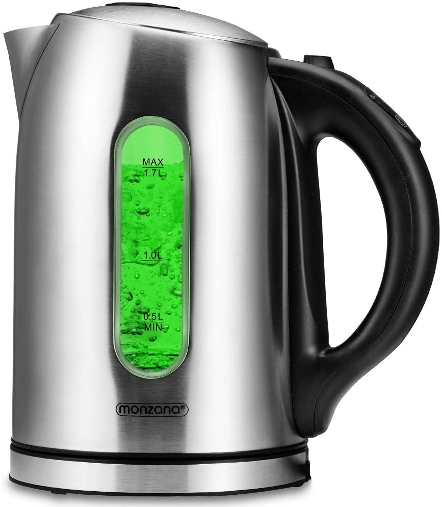 Monzana Kettle Tea Kettle Stainless Steel I BPA Free 1.7 Litre I LED I 2200W I Temperature Setting