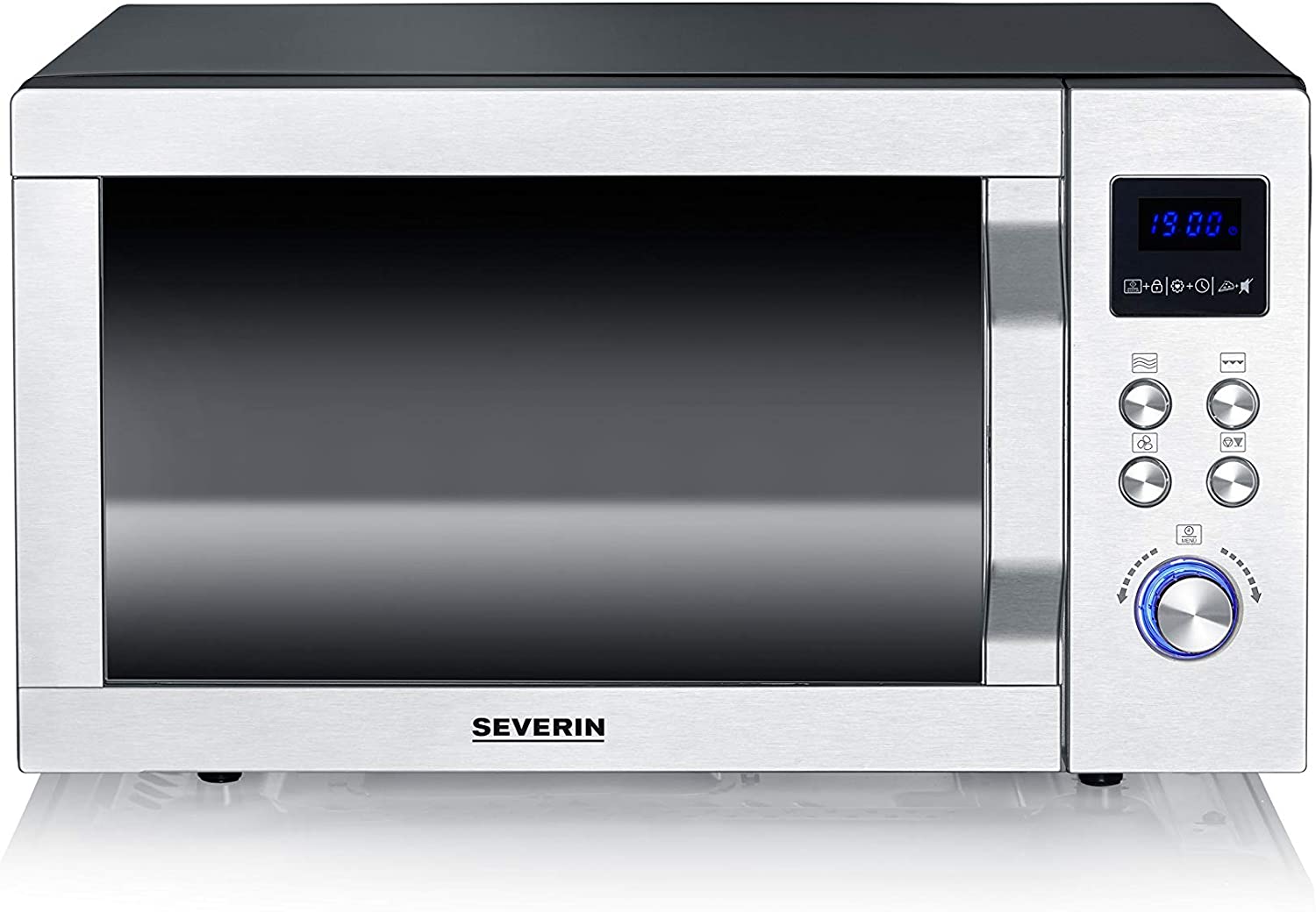 Severin MW 7759 4-in-1 Microwave Oven with Double Grill, Convection and Pizza Express Function, 230°C Oven Function, Non-Stick Coated Turntable Plate, Capacity 25 L, Stainless Steel Matte Black