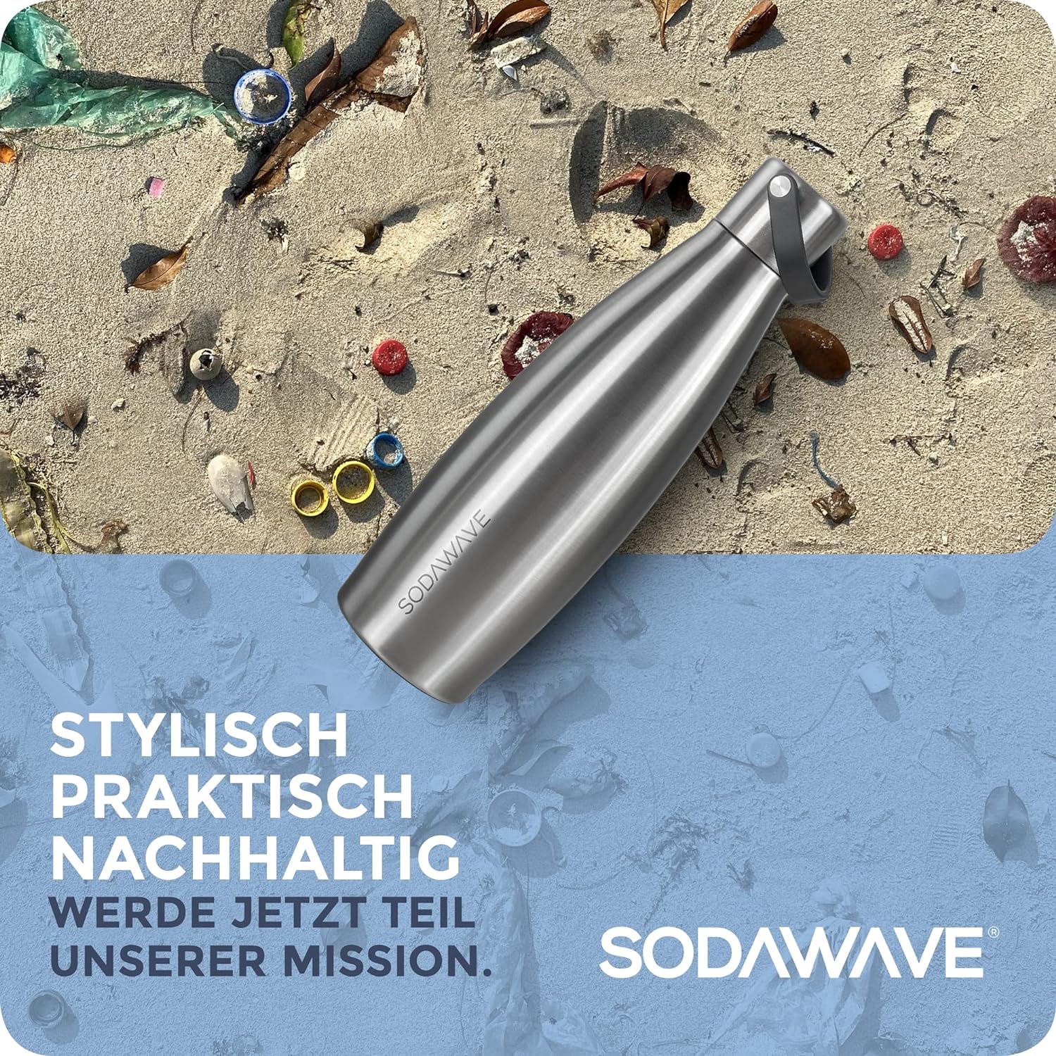 SODAWAVE® Stainless Steel Drinking Bottle [620 ml] Compatible with SodaStream Crystal I Double-Walled Thermal Stainless Steel Drinking Bottle I 100% Leak-Proof Bottle Ideal for Travel (Stainless