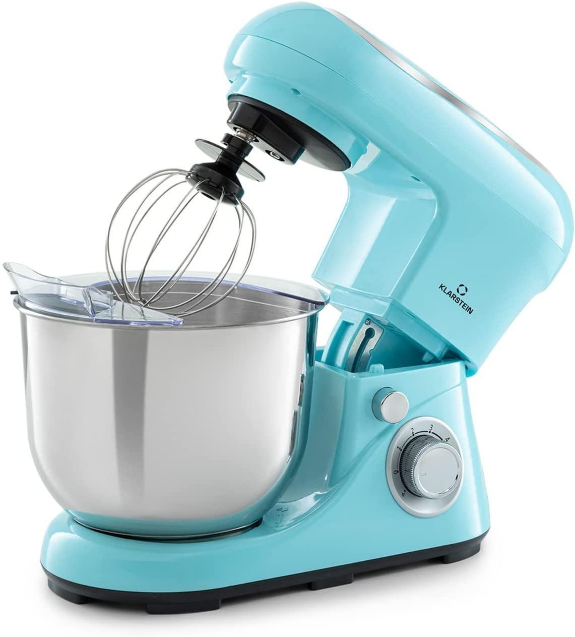 Klarstein Bella Food Processor - Kneading and Mixing Machine with 6 Speed Levels, Stainless Steel, Pulse Function, Planetary Mixing System, 3 Mixing Attachments, 1,300W, Turquoise