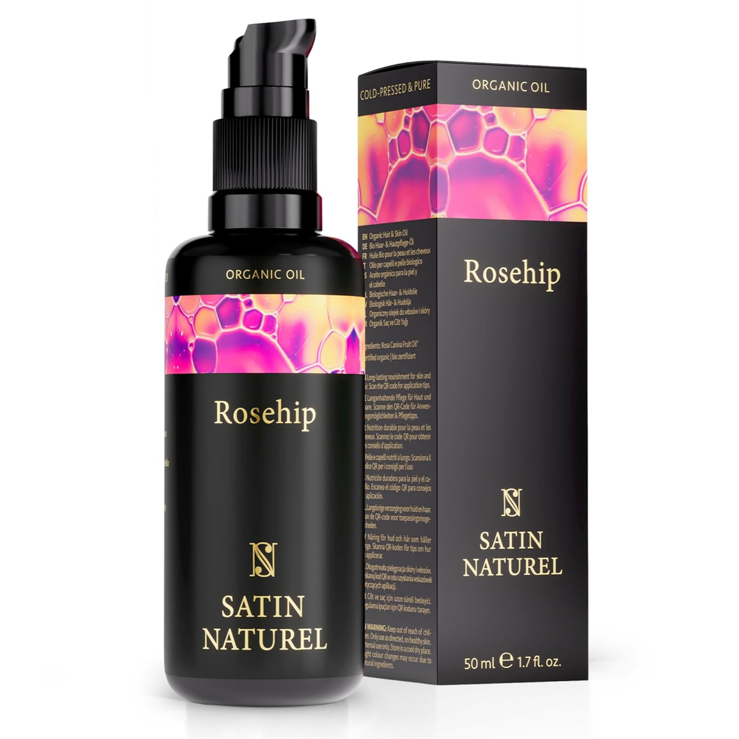 Organic Rose Hip Oil Vegan Highest Quality in Light Protection Glass Bottle - 100% Cold Pressed & Native - Halal - Natural Cosmetics for Delicate & Youthful Skin, Healthy Hair, Nails, Body & Face - 50 ml