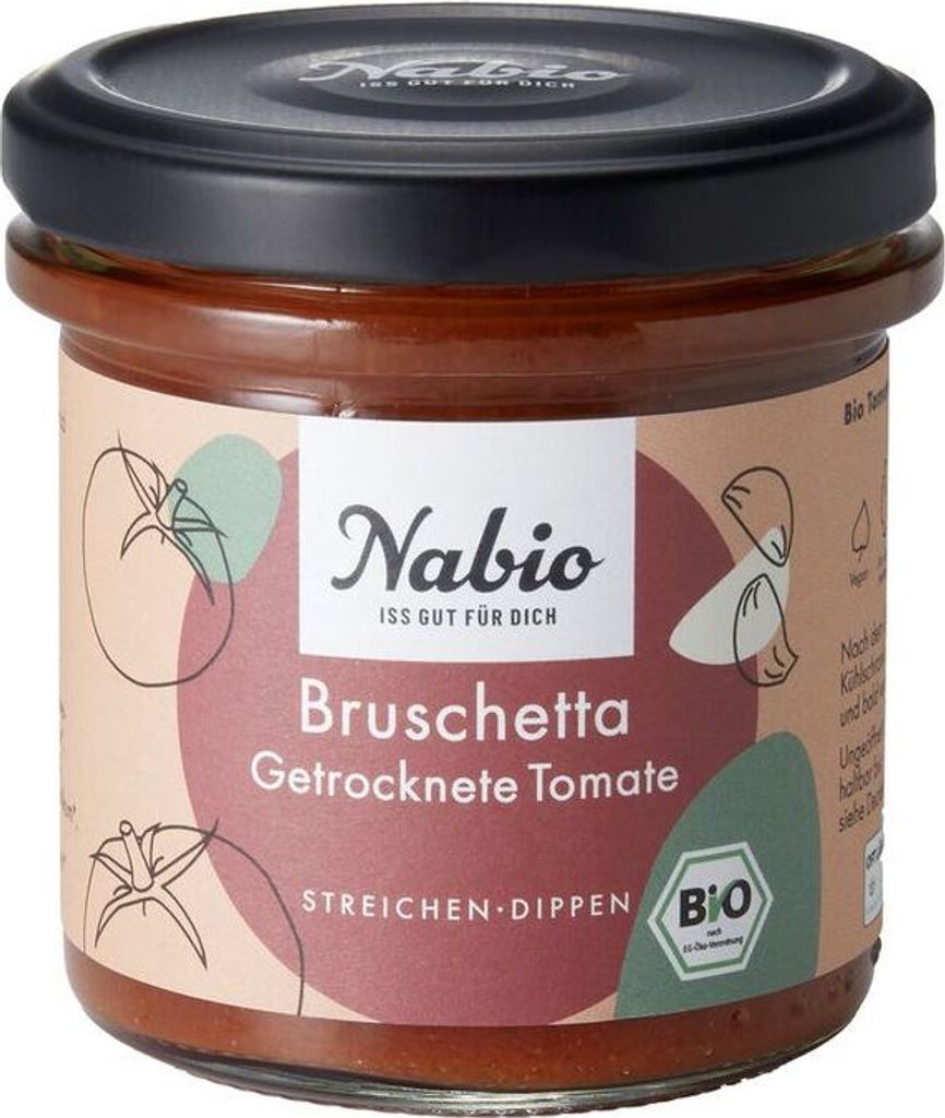 Nabio Mediterraner Aufstrich Bruschetta getrocknete Tomate -- 135g x 6  - 6er Pack VPE