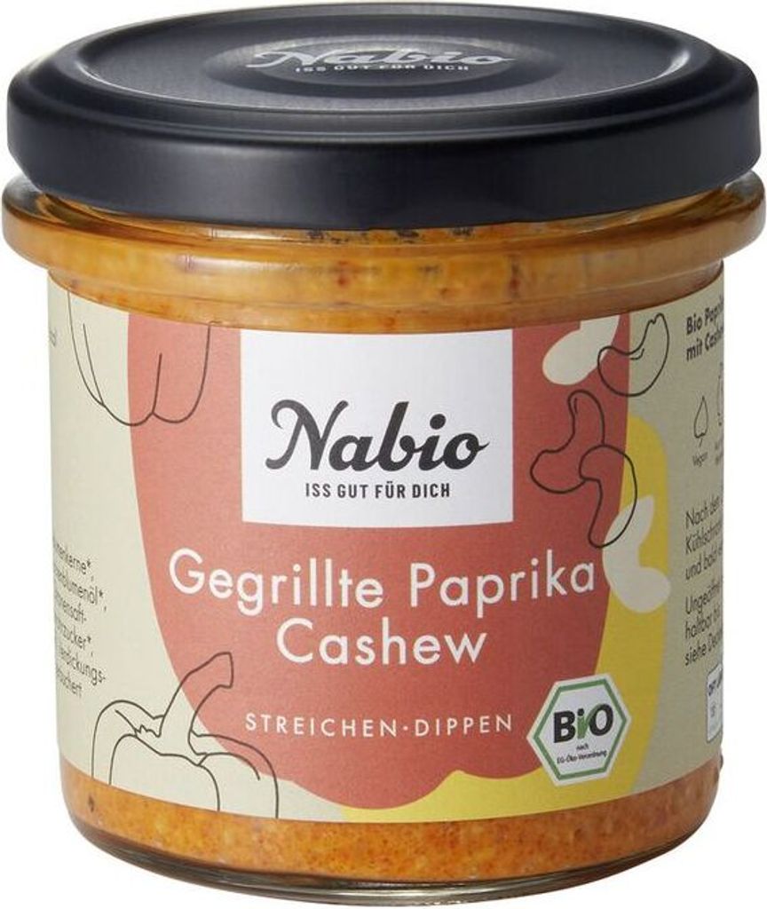 Nabio Mediterraner Aufstrich Gegrillte Paprika Cashew -- 135g x 6  - 6er Pack VPE