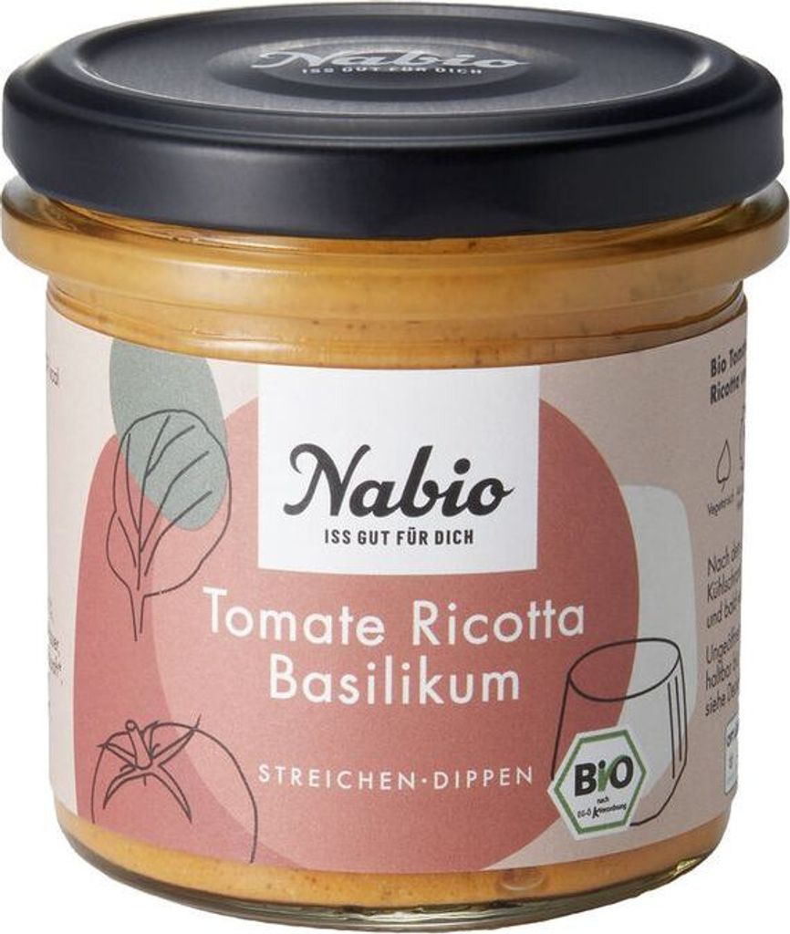 Nabio Mediterraner Aufstrich Tomate Ricotta Basilikum -- 135g x 6  - 6er Pack VPE