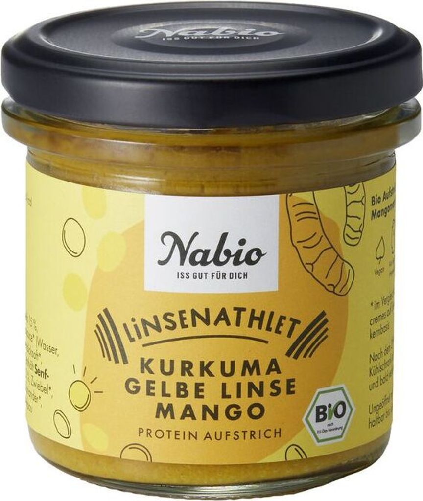 Nabio Protein-Aufstrich Linsenathlet Kurkuma Gelbe Linse Mango -- 140g x 6  - 6er Pack VPE