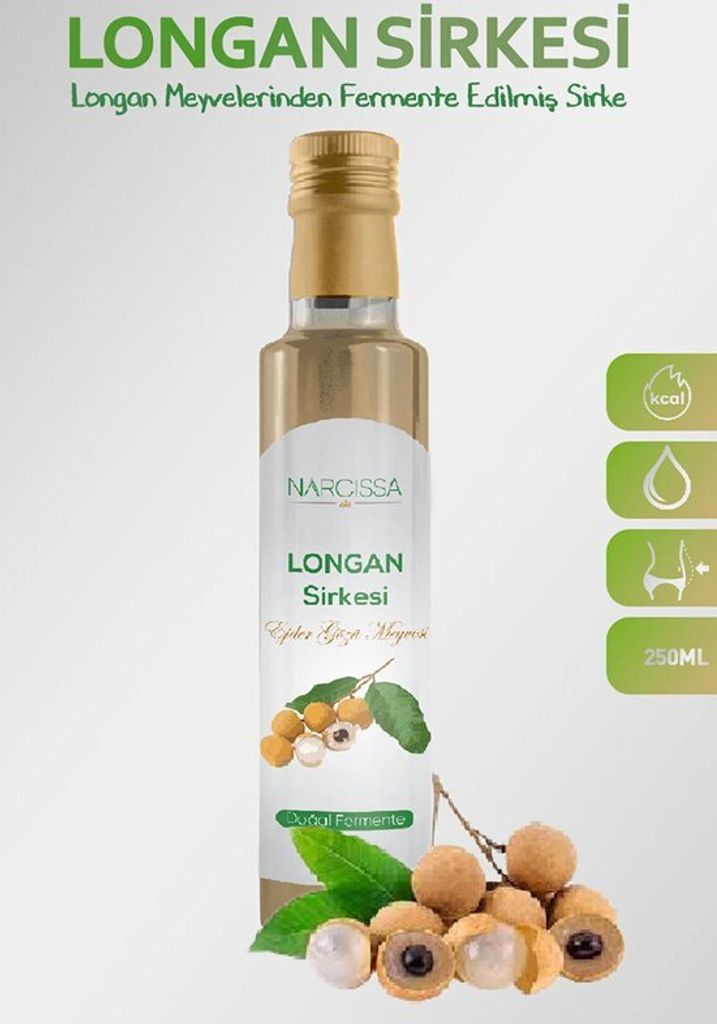 Narcissa Longan Vinegar 250 ml – Naturally Fermented Fruit Vinegar – Detox, Digestion, Weight Loss – Popular with Turkish Women – With Stevia – Vegan