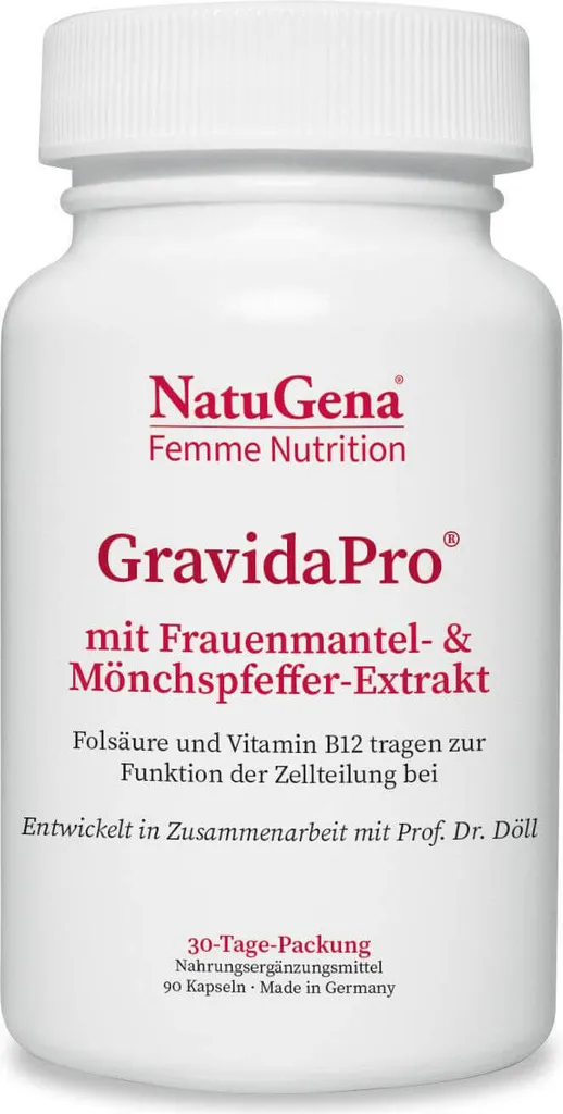 NatuGena GravidaPro | 90 Kapseln | mit Eisen, Maca, Bockshornklee-, Frauenmantel- & Mönchspfeffer-Extrakt | vegan