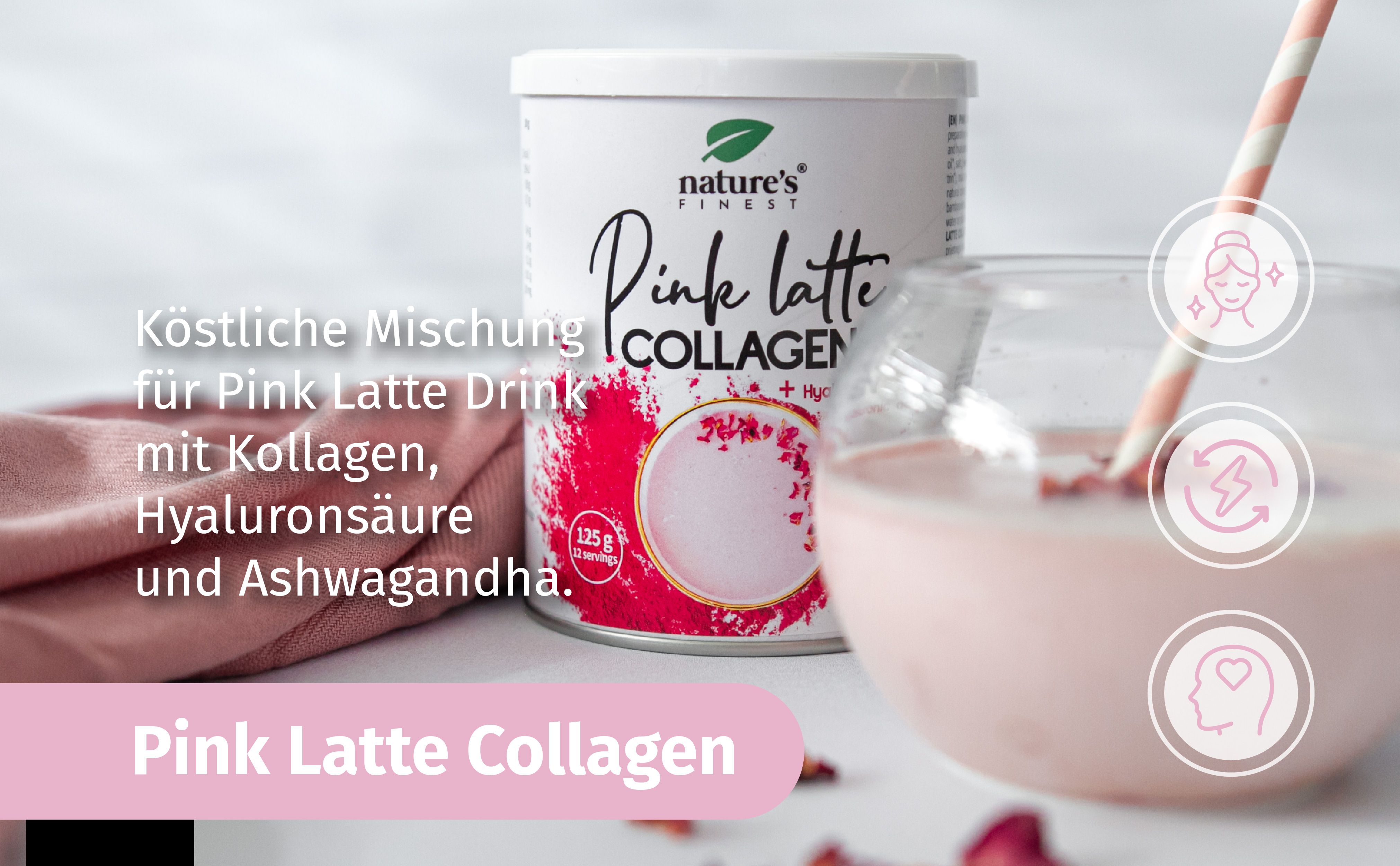 Natures Finest PINK LATTE Collagen with Hyaluronic Acid and Ashwagandha