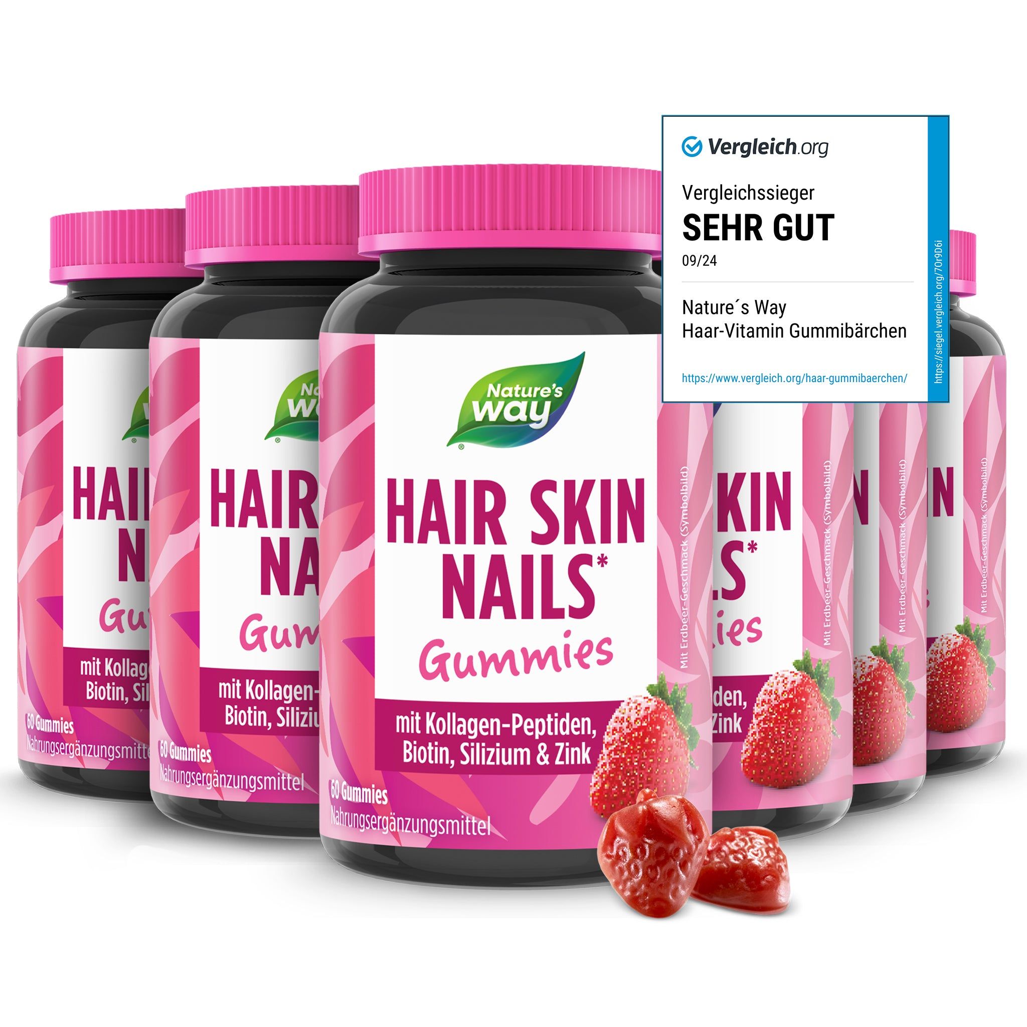Natures Way Hair Skin Nails Gummies - high-dose biotin for hair growth - with vitamins A, C, E