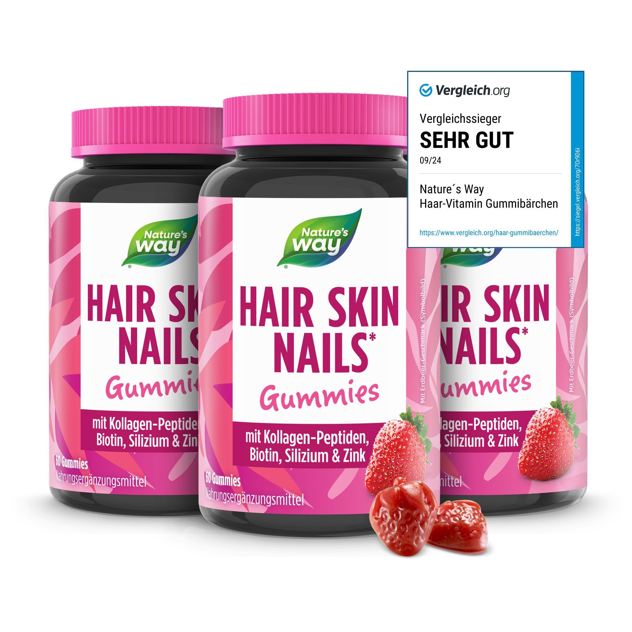 Natures Way Hair Skin Nails Gummies - high-dose biotin for hair growth - with vitamins A, C, E