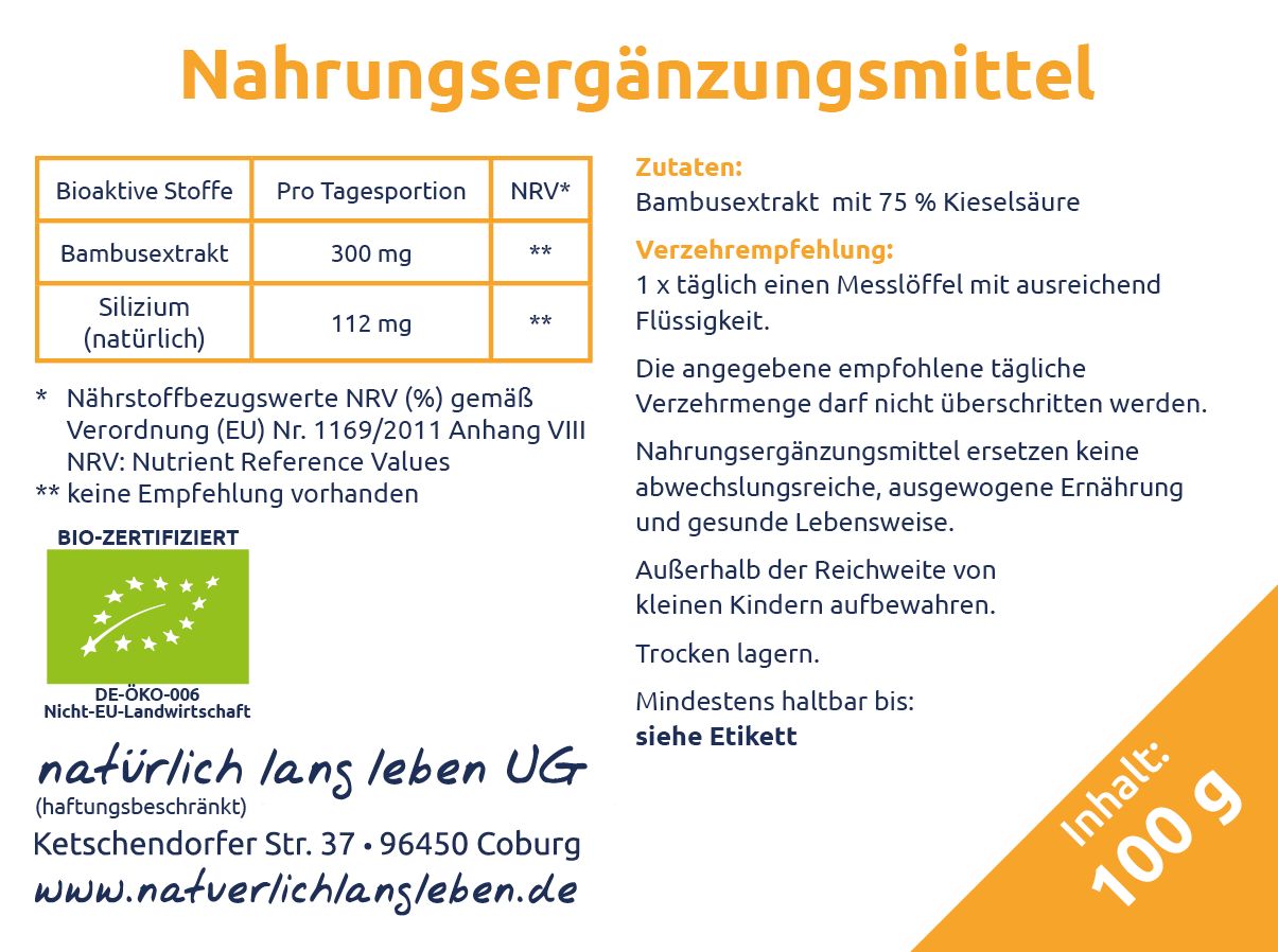 naturally long life organic bamboo extract silicon