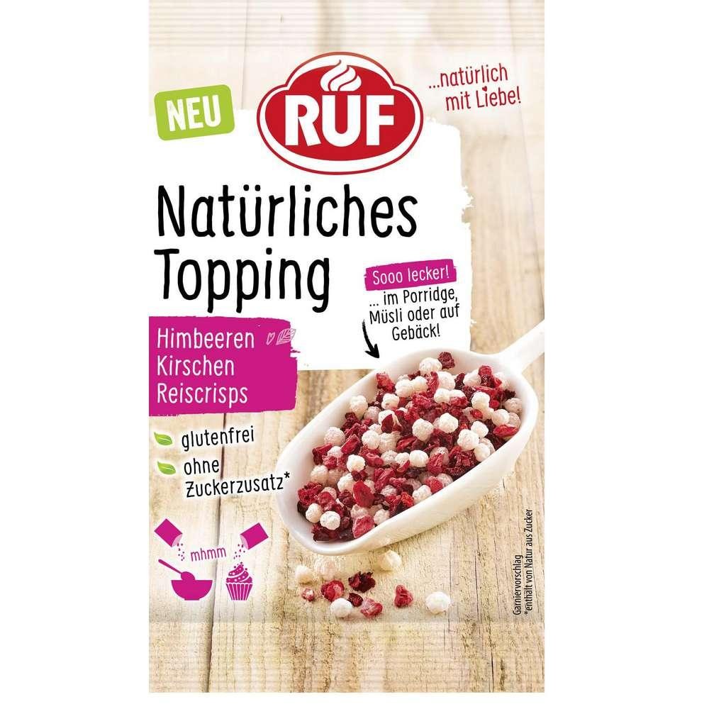 Natural topping, raspberries, cherries, rice crisps