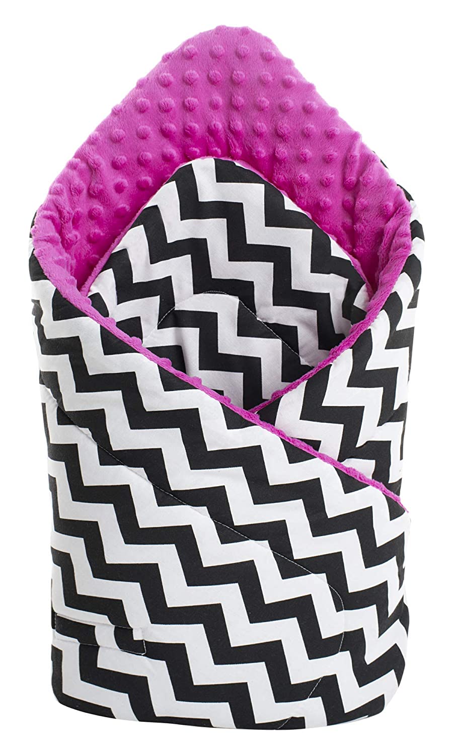 Minky Swaddling Blanket 100% Cotton 75 x 75 cm Baby Pillow Double Sided Soft All Year Round Multifunctional Anti-Allergic Babies Medi Partners (Zigzag with Pink Minky)