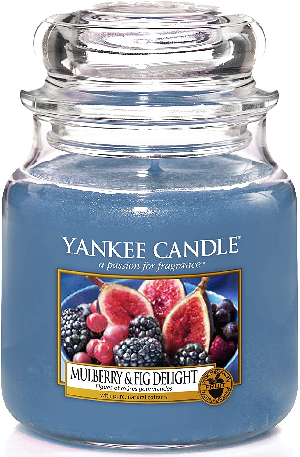 Yankee Candle Glass Candle, Medium, Mulberry & Fig, Blue, 9.9 x 9.9 x 13.5 