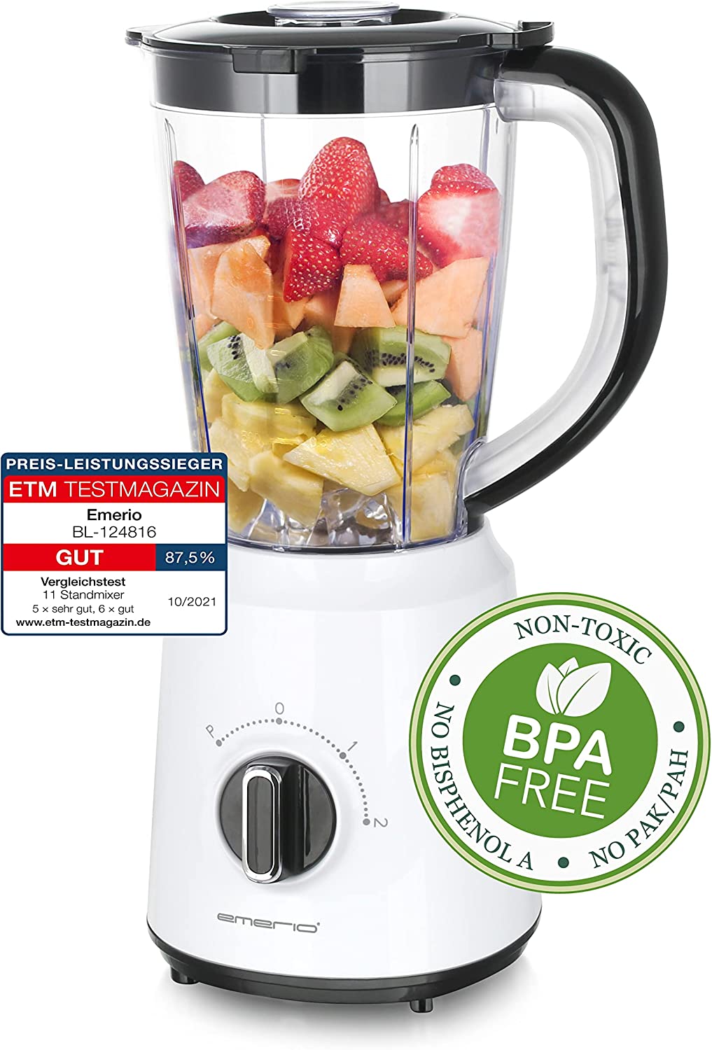Emerio Blender BL-124816, BPA-free, Crush Ice function, 1.5 L container, 2 speeds + pulse function, stainless steel knife unit, safety switch, dishwasher-safe, 500 Watt