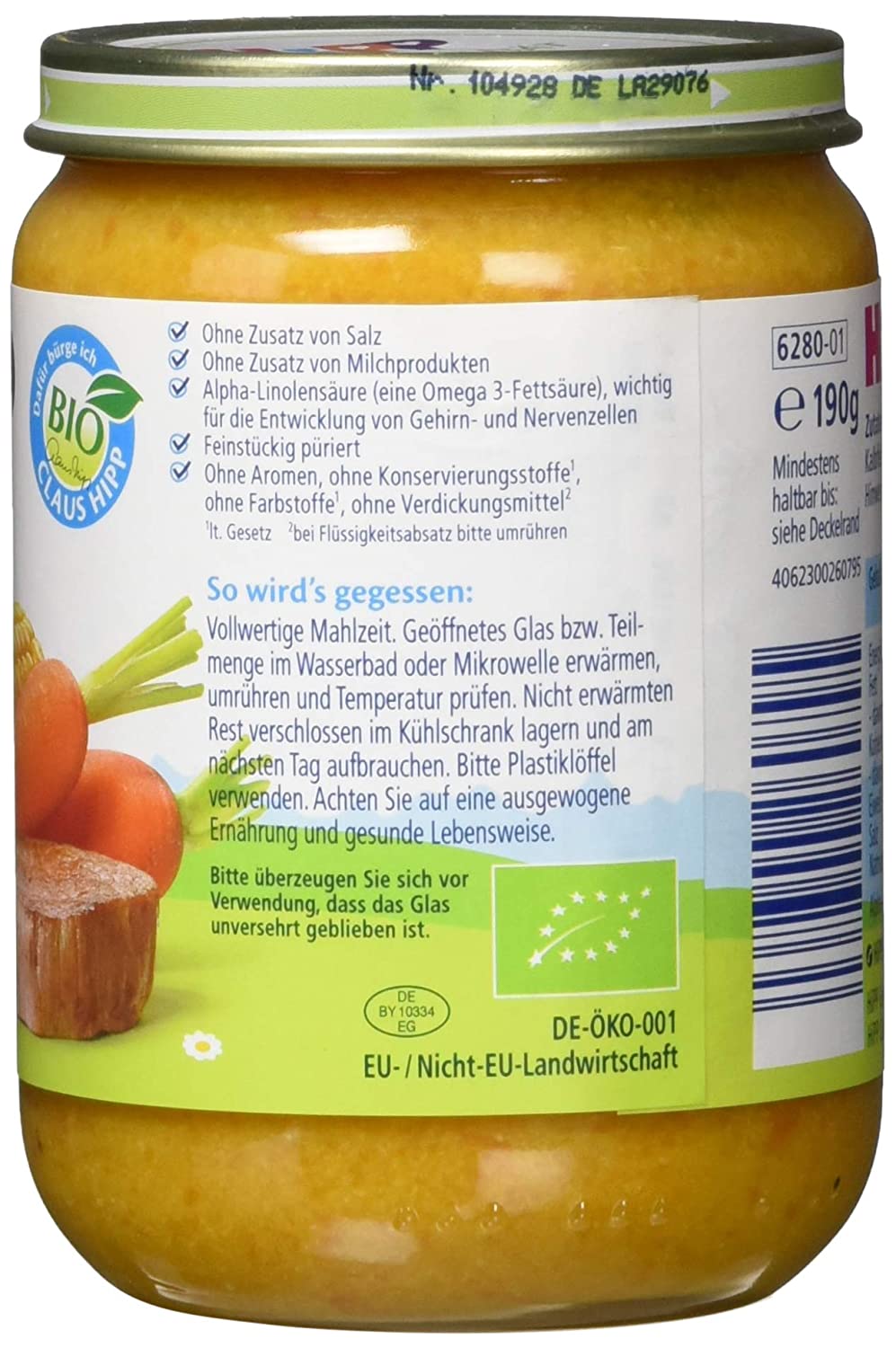 Hipp Karotten mit Mais und Bio-Kalb, 1er Pack (1 x 190g)