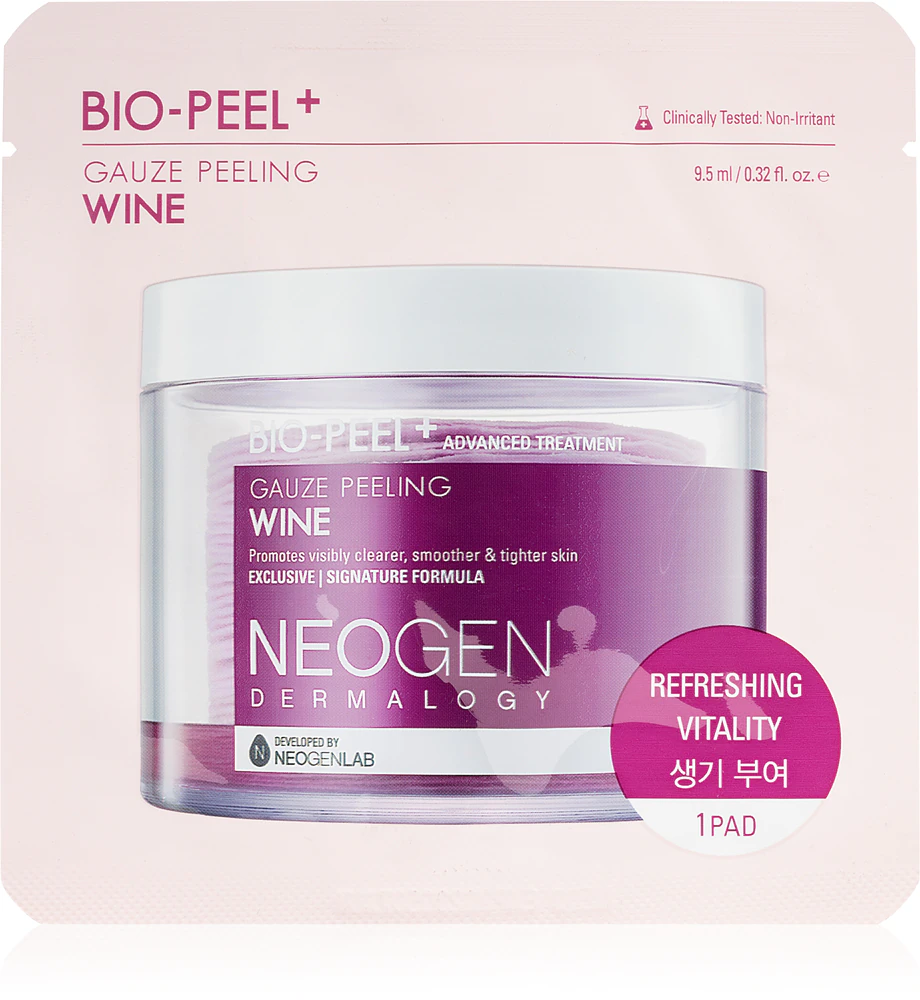 Neogen Dermalogy Bio-Peel+ Gauze Peeling Wine facial peeling pads tightens the skin and refines pores