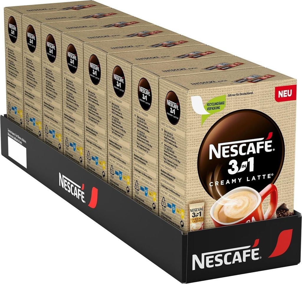 NESCAFÉ 3in1 Creamy Latte Getränkepulver-Sticks, löslicher Bohnenkaffee (8er Pack (8 x 10 x 150g))